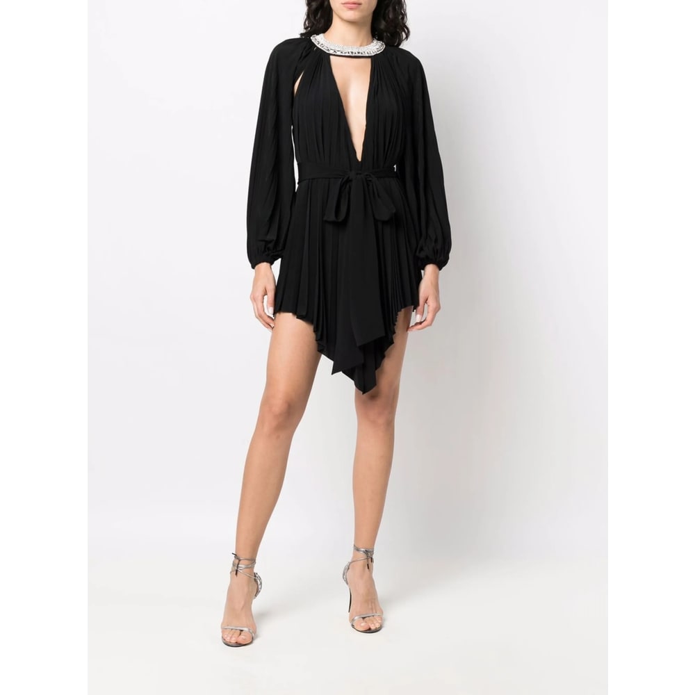 Alexandre Vauthier Crystal-embellished Pleated Mini Dress In Black