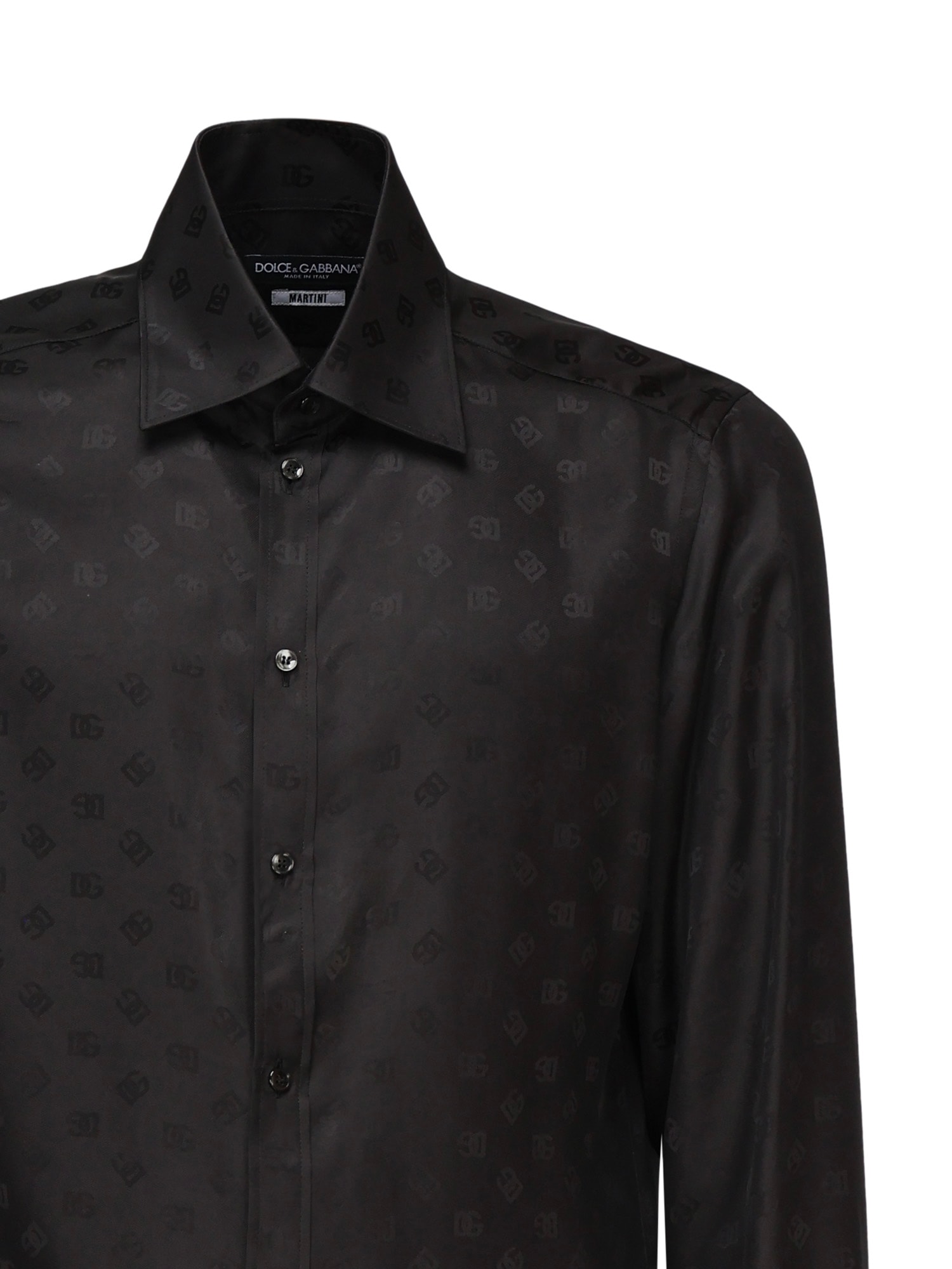 Dolce & Gabbana Jacquard Logo Short Sleeve Shirt In Black