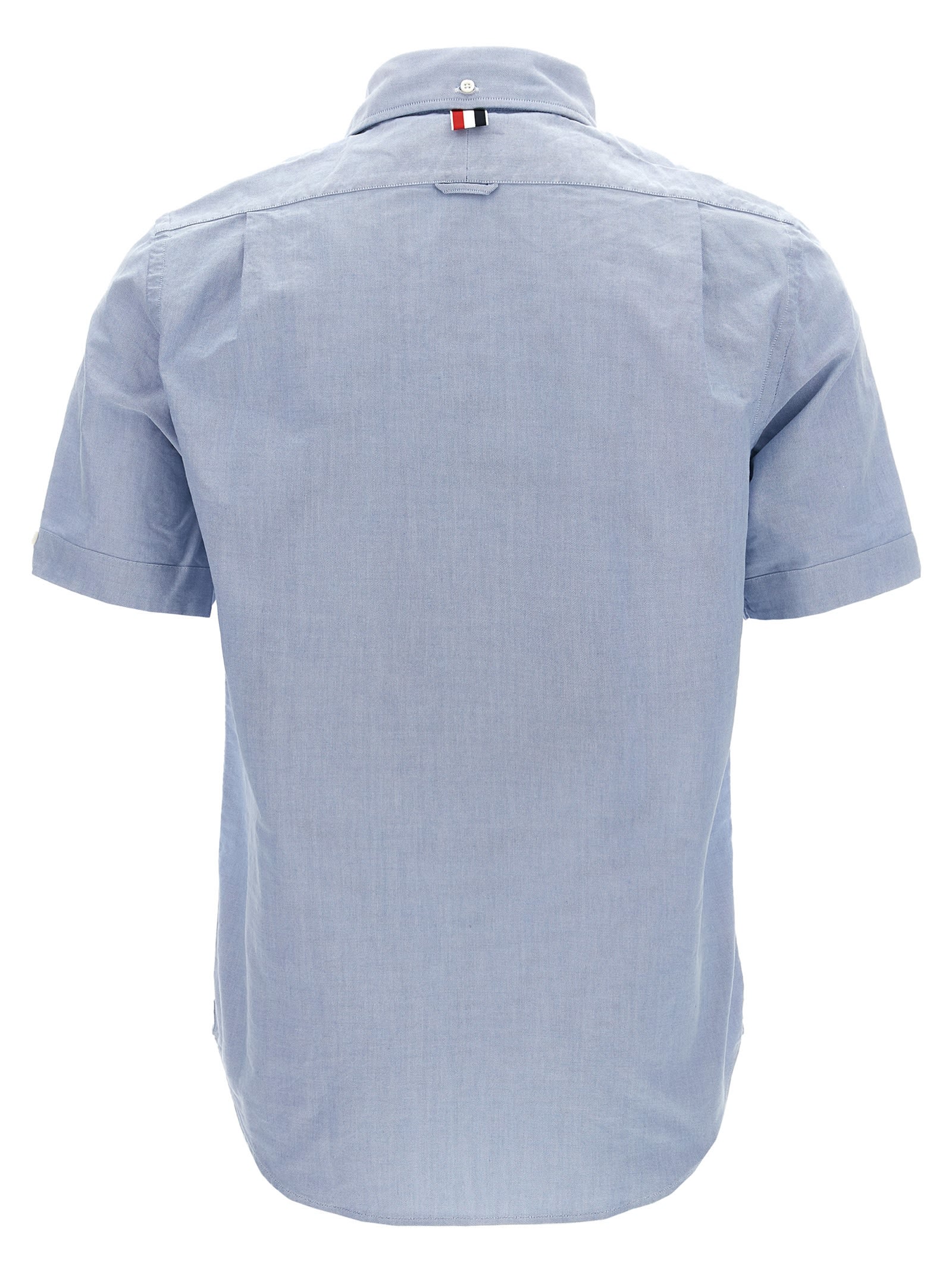 Thom Browne Collared Shirt With Front Pocket And Short Sleeves In Light Blue