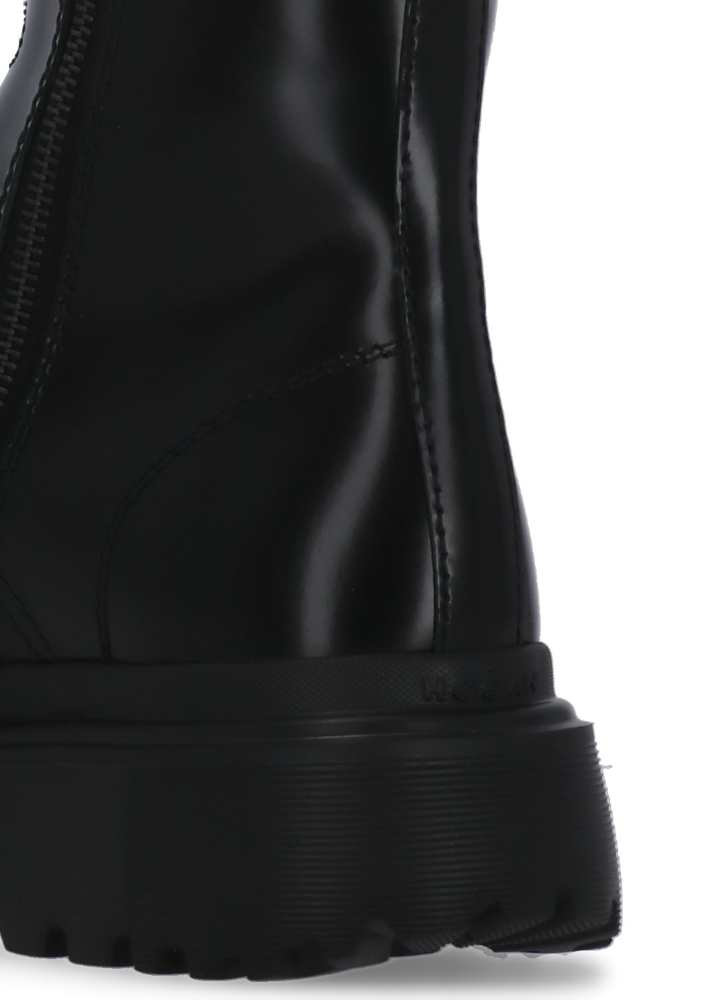 Hogan H619 Black Leather Combat Boots In Black