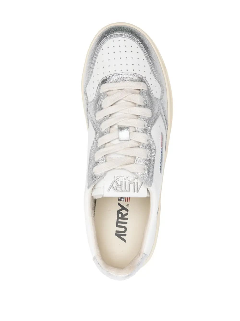 Shop Autry White And Silver Medalist Platform Low Sneakers