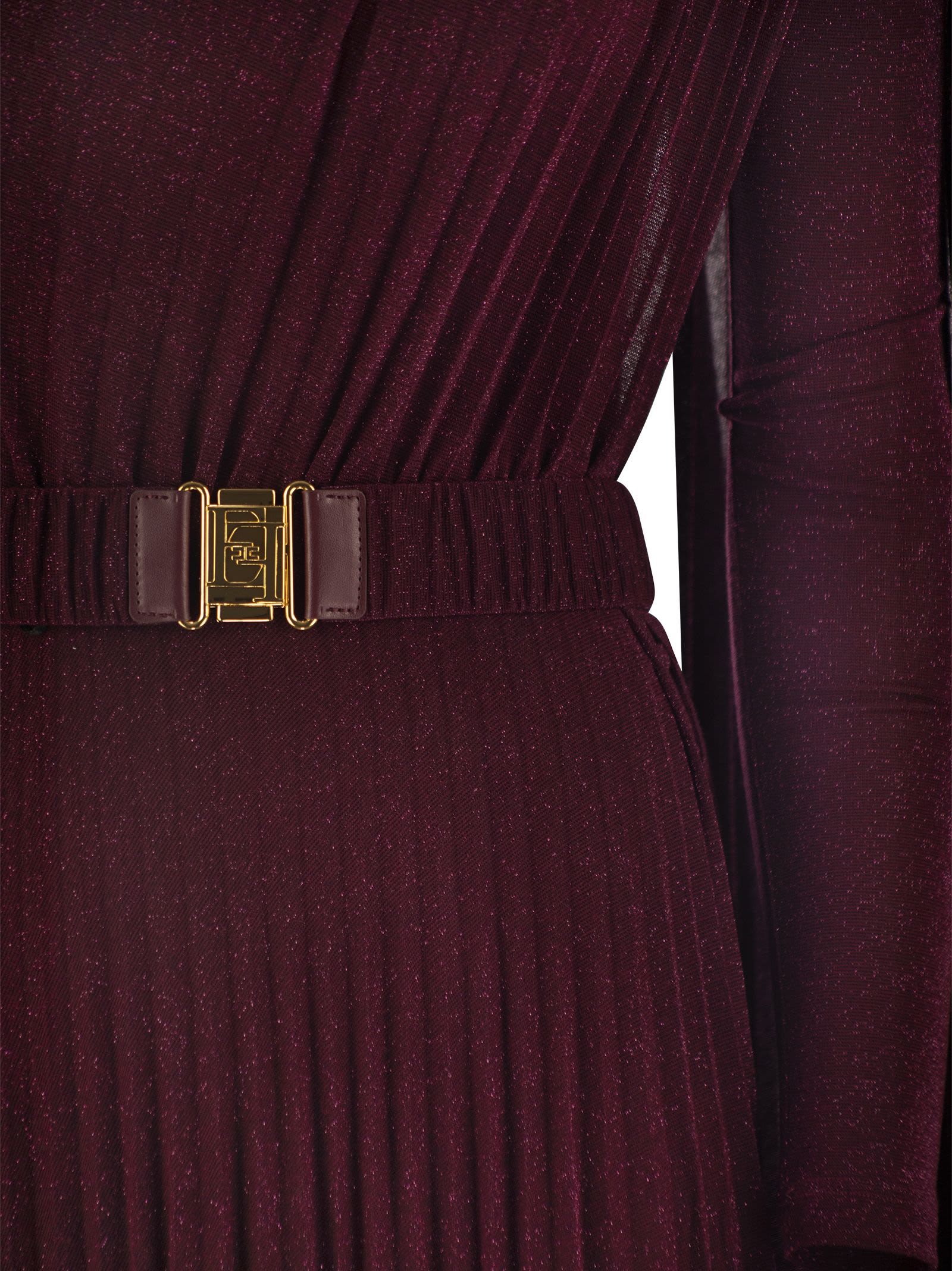 Shop Elisabetta Franchi One-shoulder Red Carpet Dress In Pleated Lurex Jersey In Bordeaux