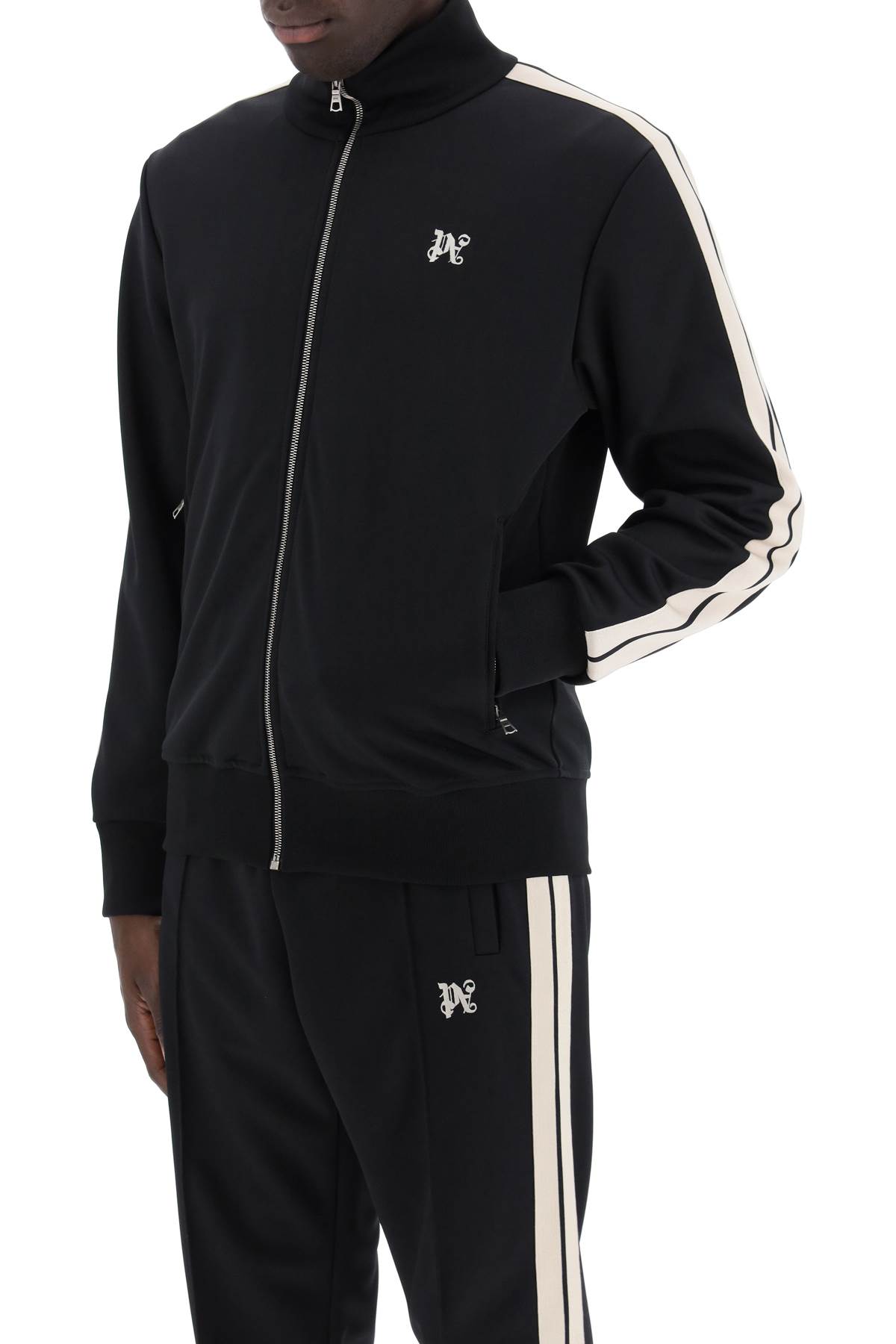 Shop Palm Angels Track Sweatshirt With Contrasting Bands In Black Off White (black)