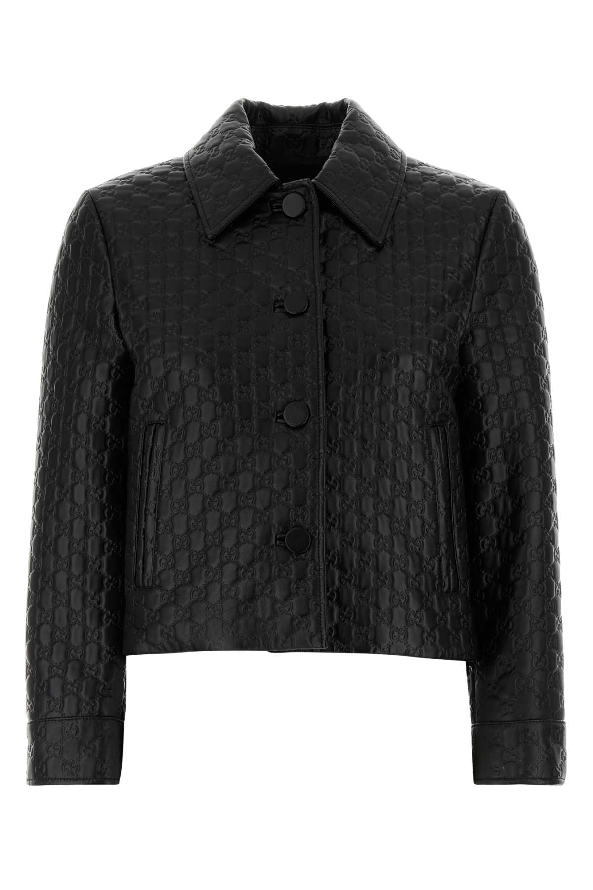 Gucci Embossed Gg Leather Jacket In Black