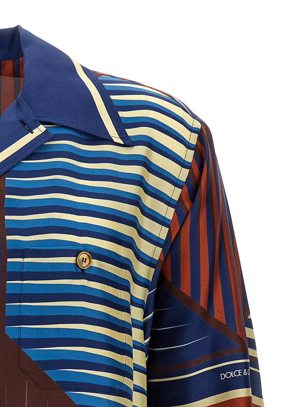 Shop Dolce & Gabbana Multicolor Geometric Print Shirt In Silk Man In Lusso (blue)