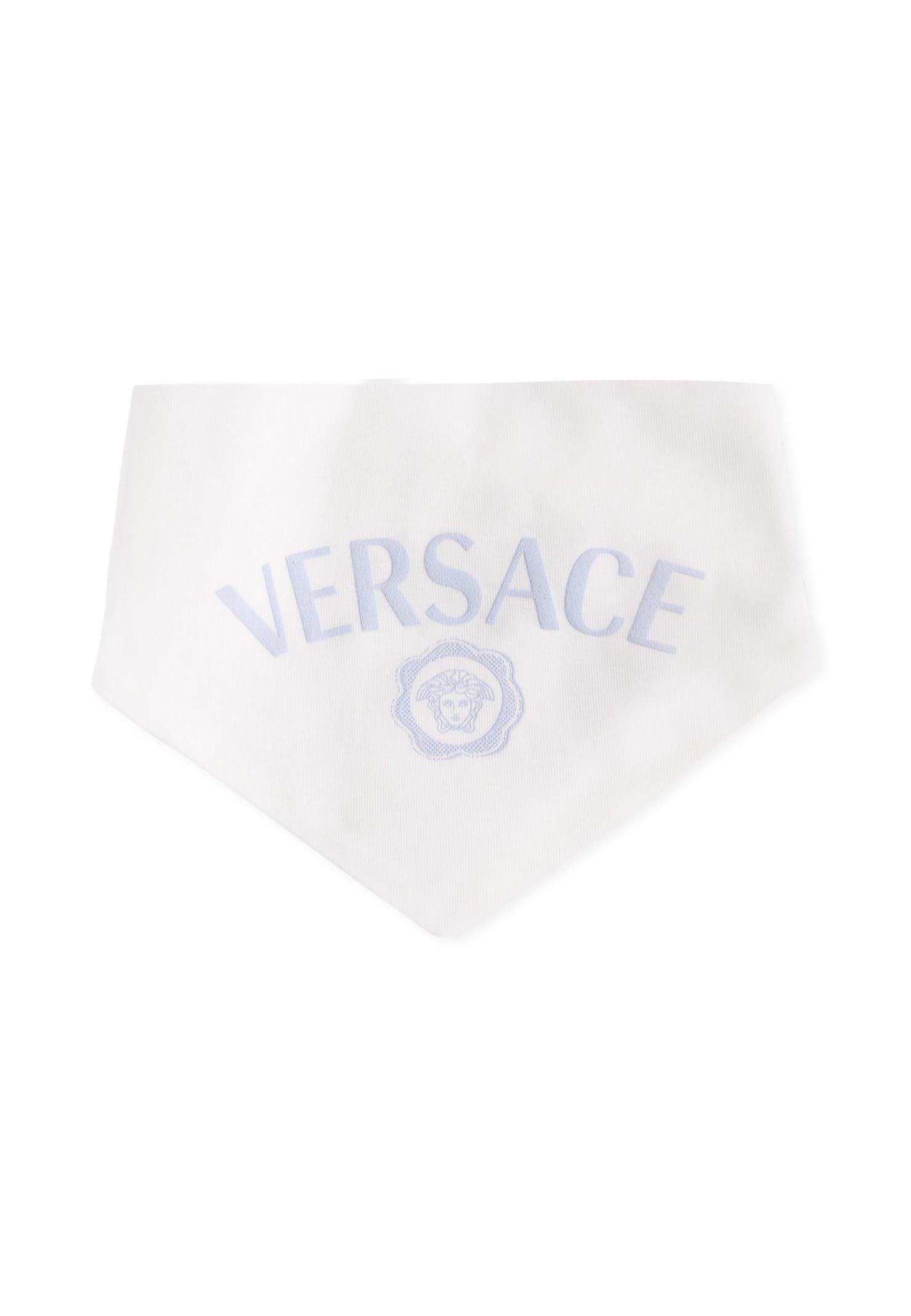 Versace Ivory And Light Blue Set With Medusa Fro Baby Boy In White