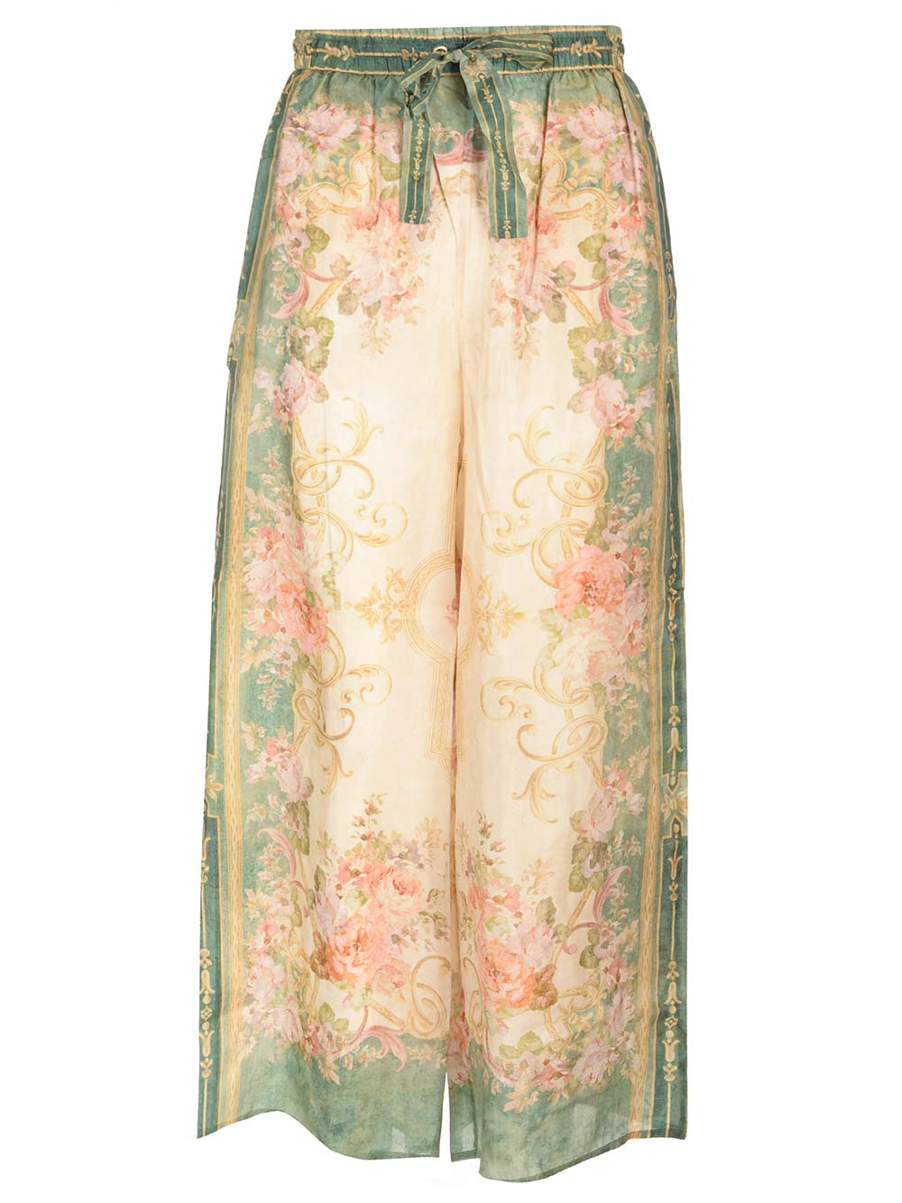 Shop Zimmermann August Relaxed Pants In Khf Khaki Floral