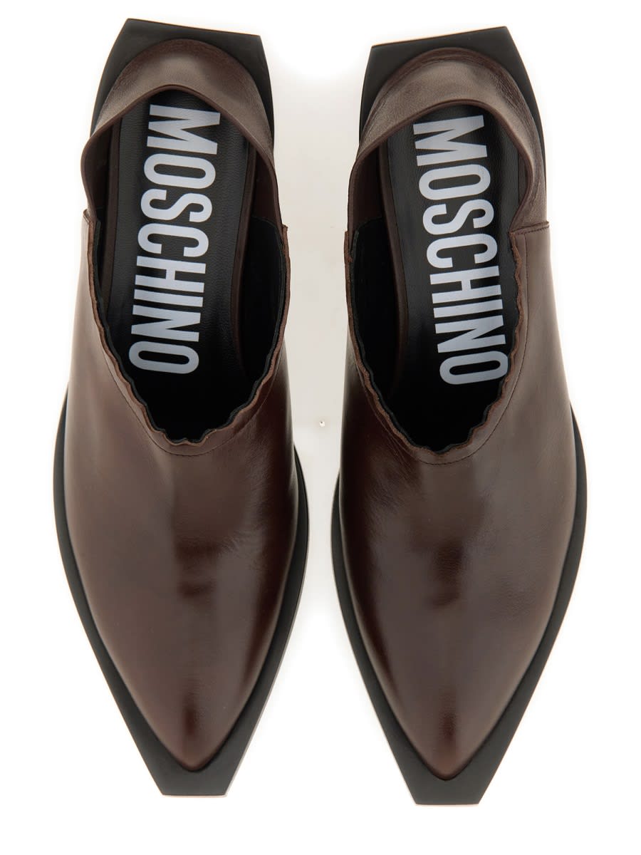 Shop Moschino Shootie Cuban Heel In Brown