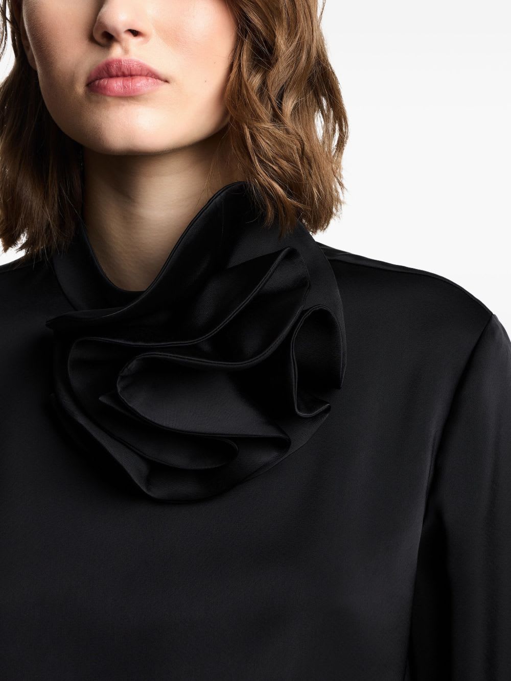 Emporio Armani Ruffled Neckline Sweater In Black
