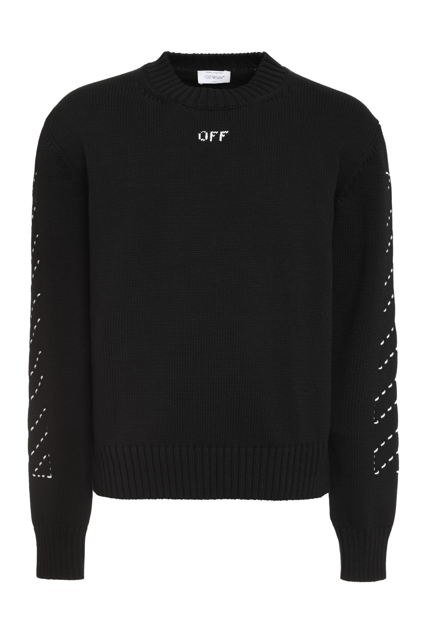 Shop Off-white Cotton Crew-neck Sweater In Nero/bianco
