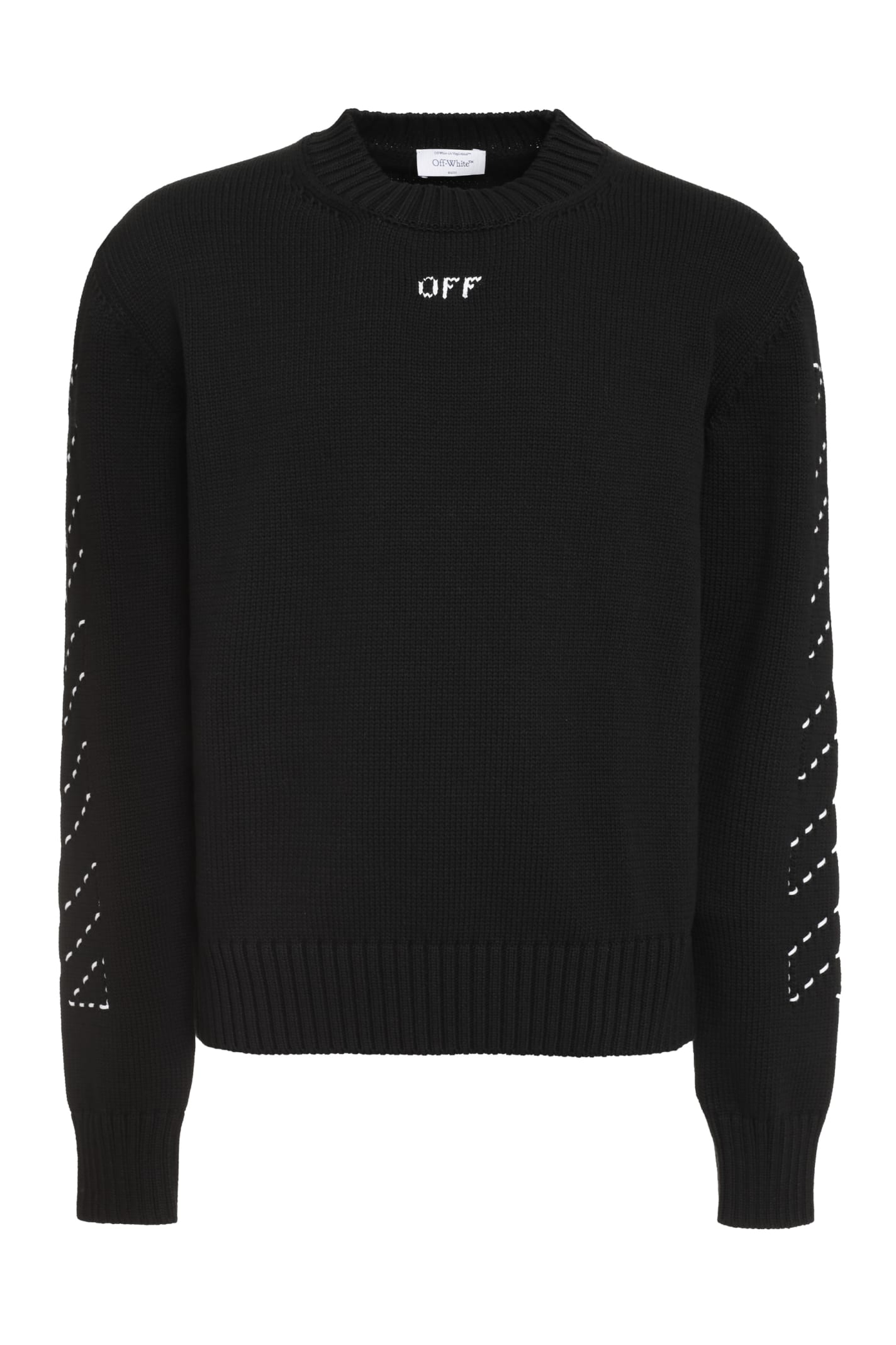 Shop Off-white Cotton Crew-neck Sweater In Black