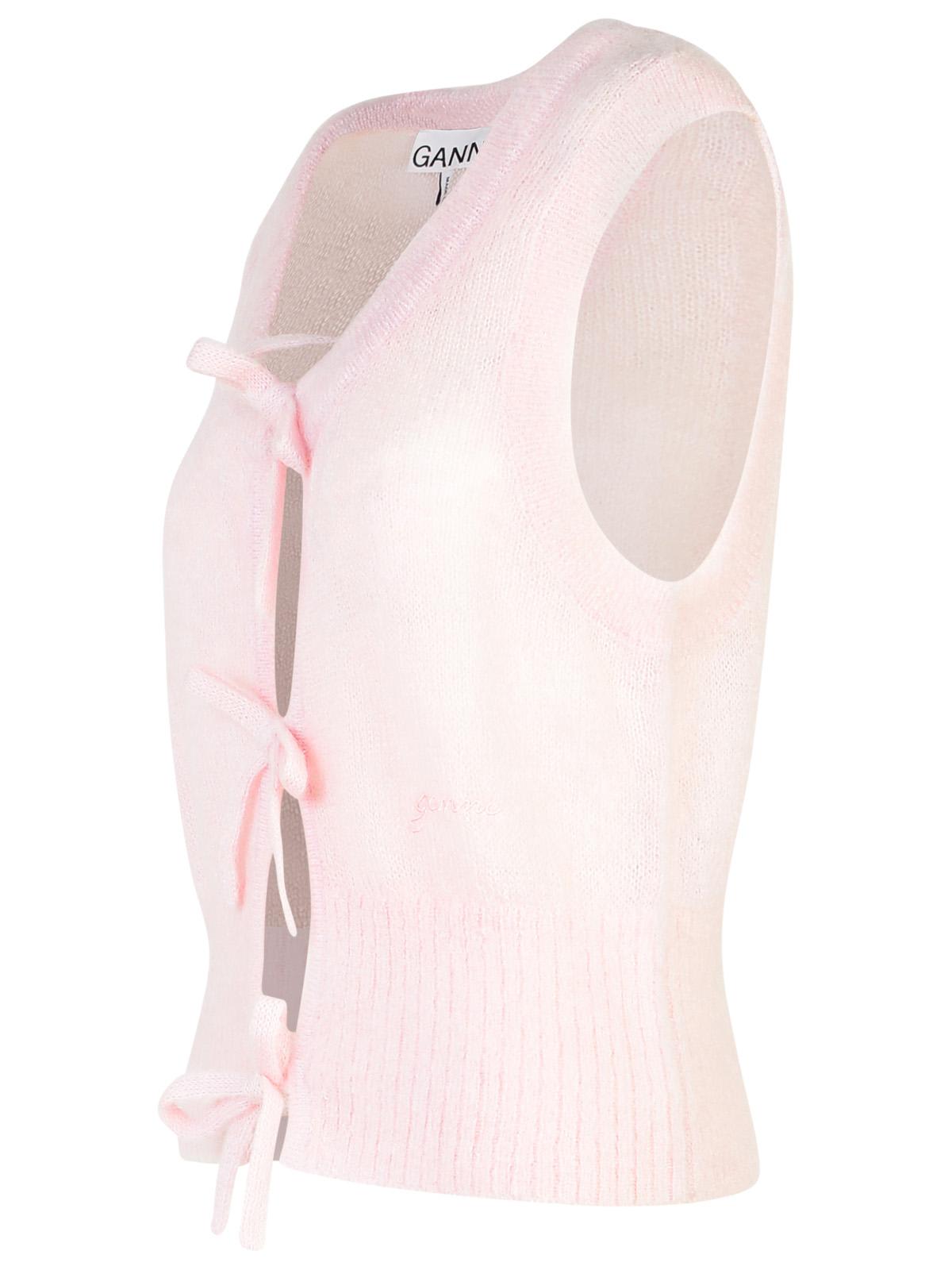 Shop Ganni Pink Mohair Blend Vest