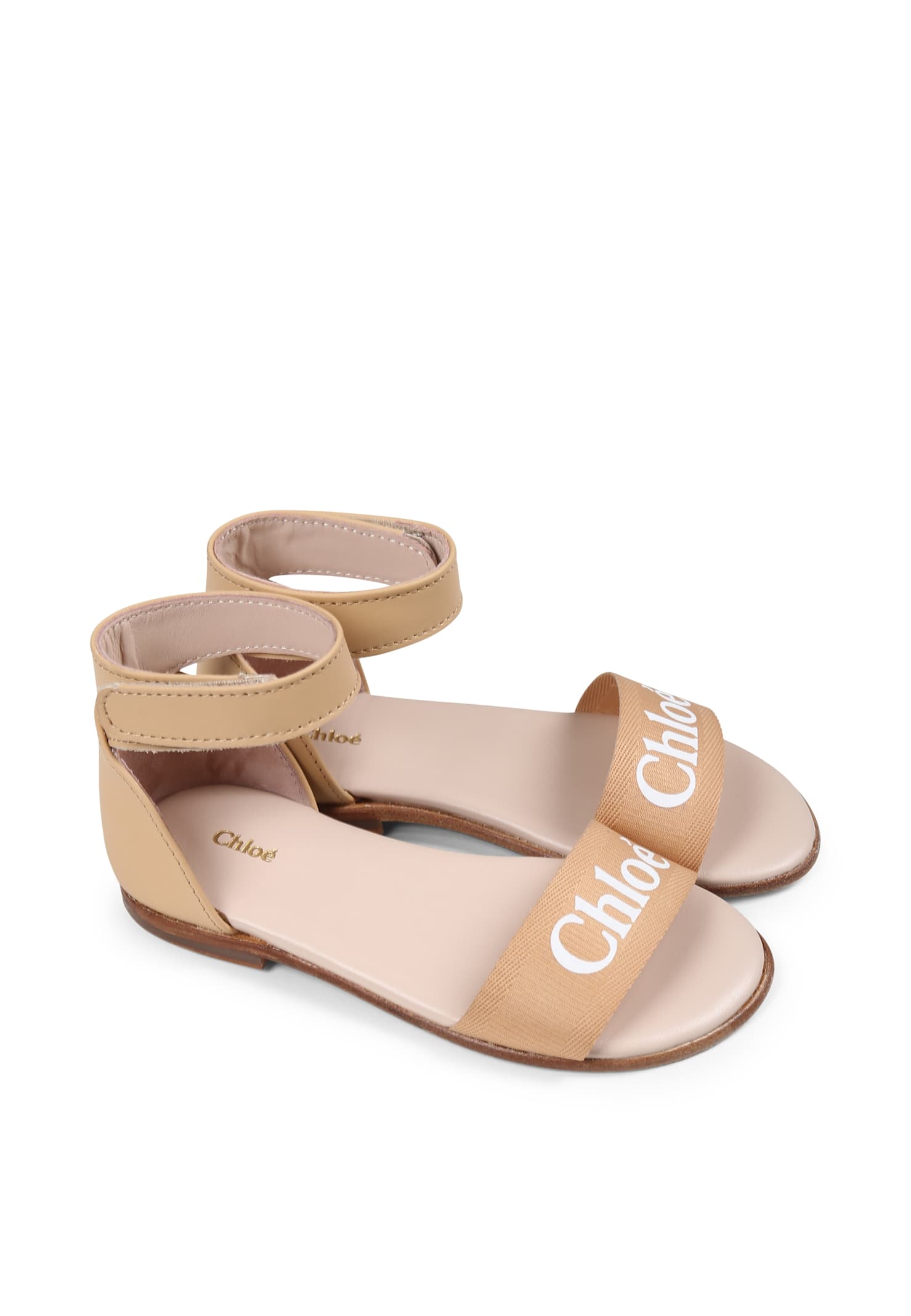 Chloé Logo-print Sandals In Beige