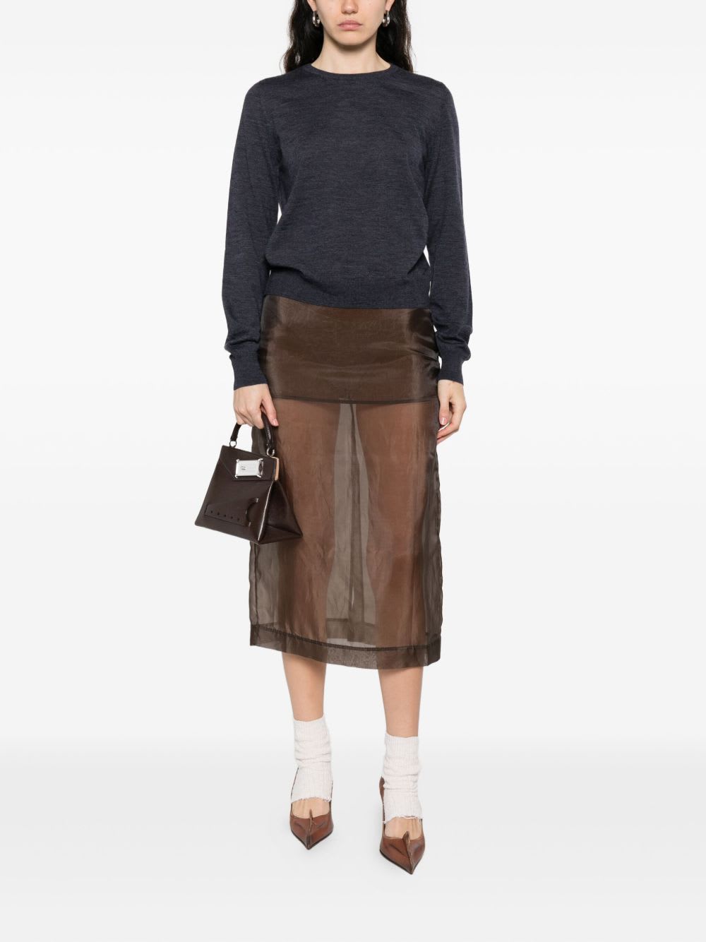 Maison Margiela Lightweight Wool Crewneck Long Sleeve Sweater In Blue