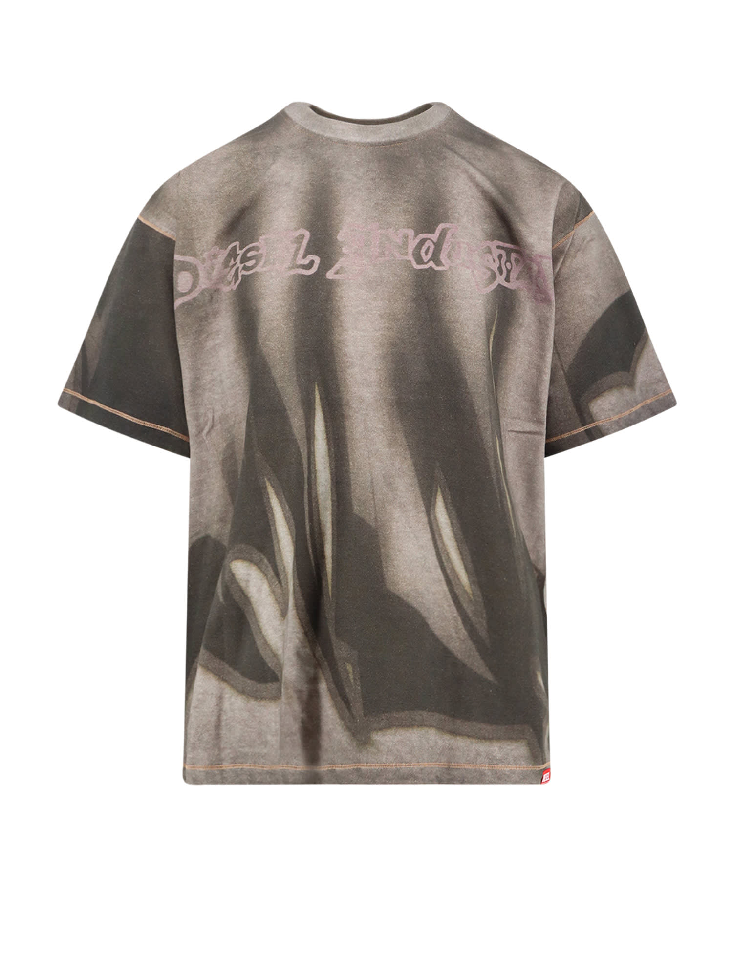 Diesel Cotton T-shirt With Graphic Print And Stitching In Gray