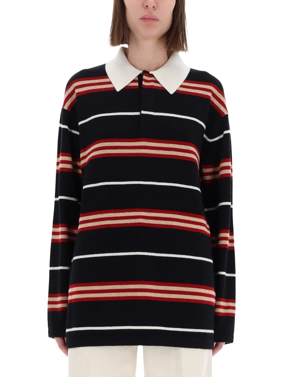 Guest In Residence Black Cashmere Rugby Sweater With Striped Pattern In Black