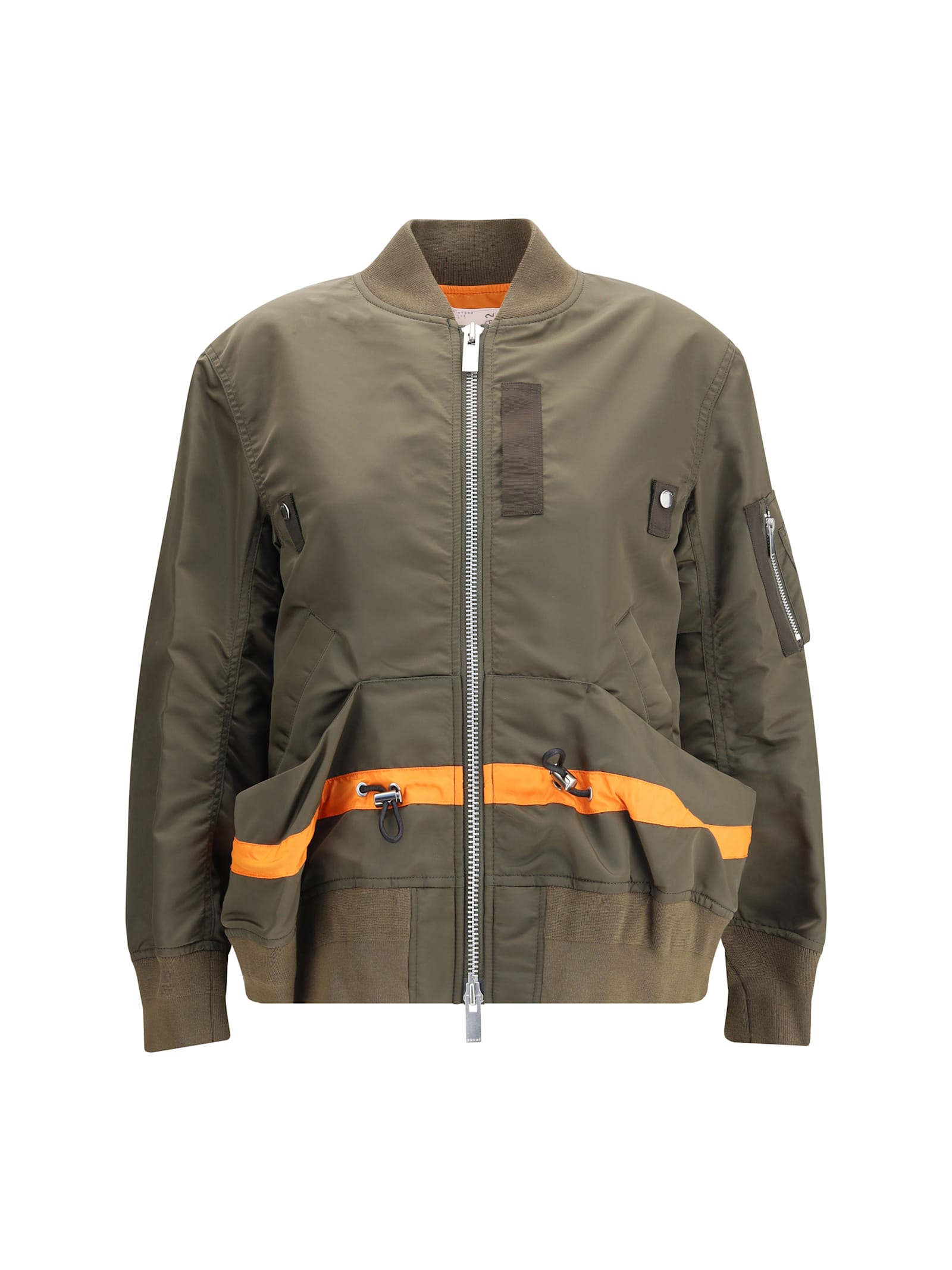 Sacai Stripe-detail Zip-up Bomber Jacket In Green