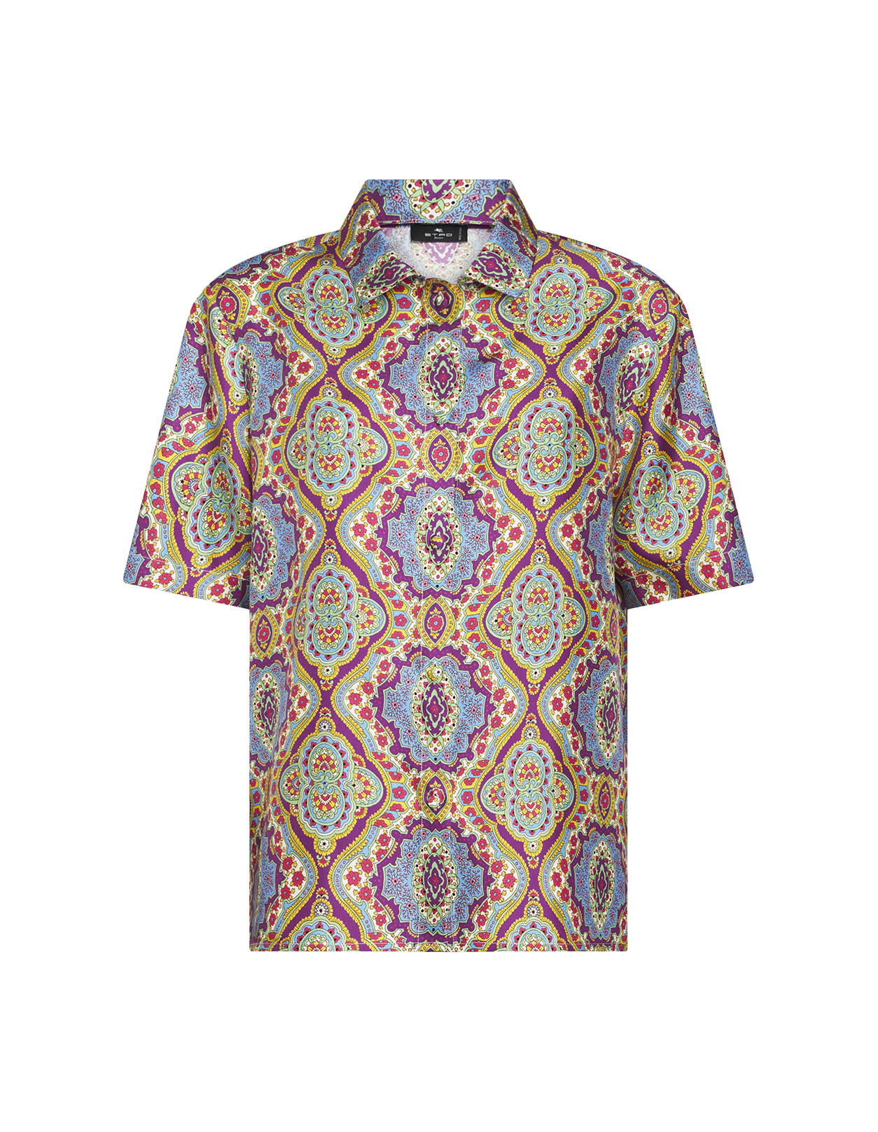 Etro Printed Silk Short Sleeve Bowling Shirt In Multicolour