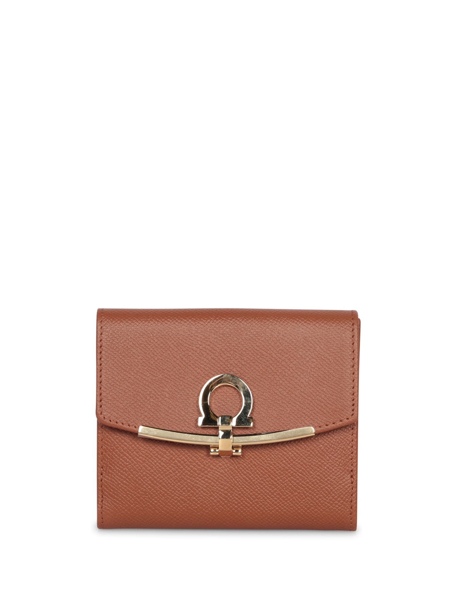 Shop Ferragamo Gancino Clip Brown Wallet In Beige