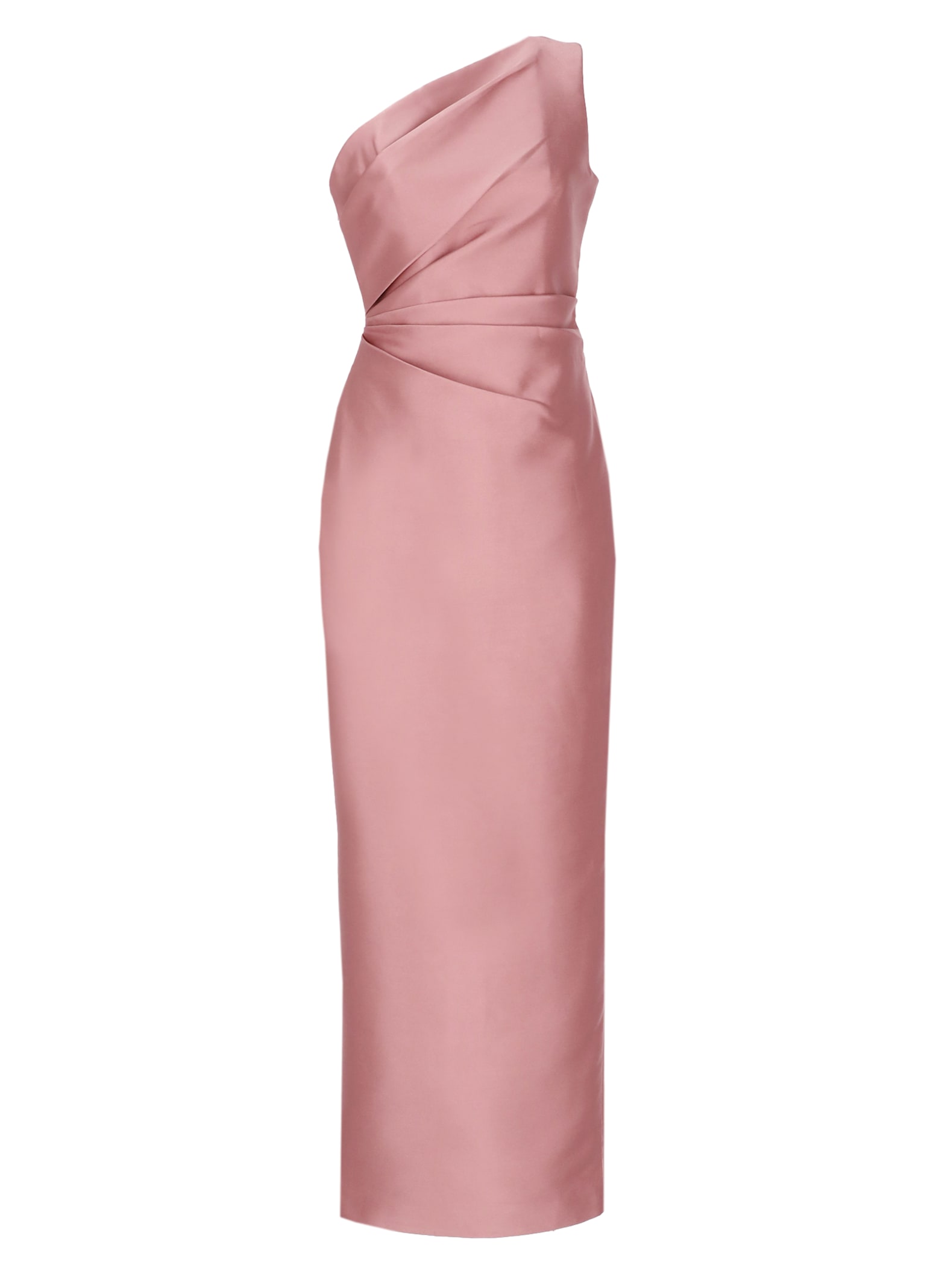 Solace London Kira Pink One-shoulder Long Dress With Draped Details In Twill Woman In Multi