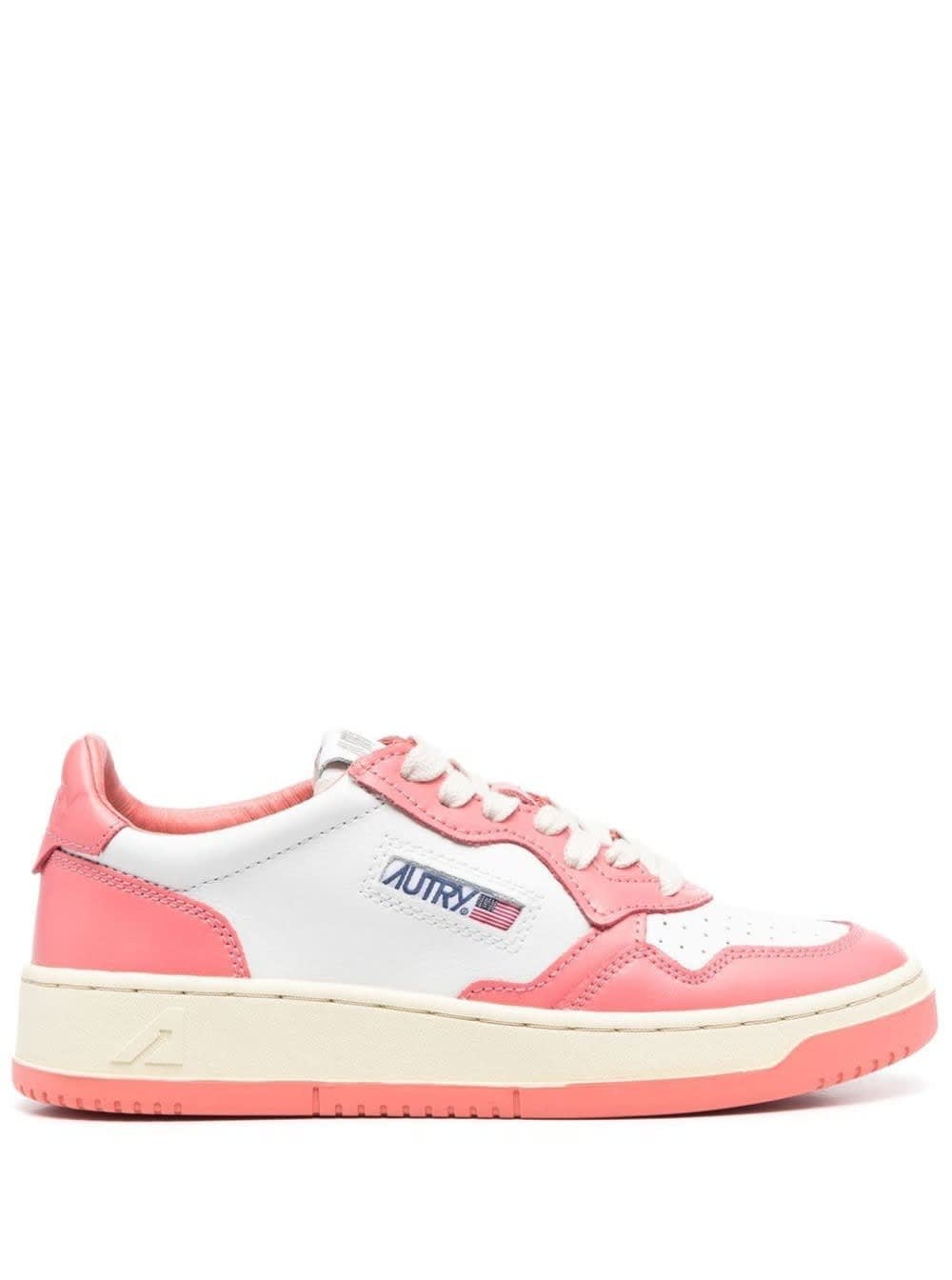 Shop Autry Pink And White Medalist Low Top Sneakers In Cow Leather In Fuxia