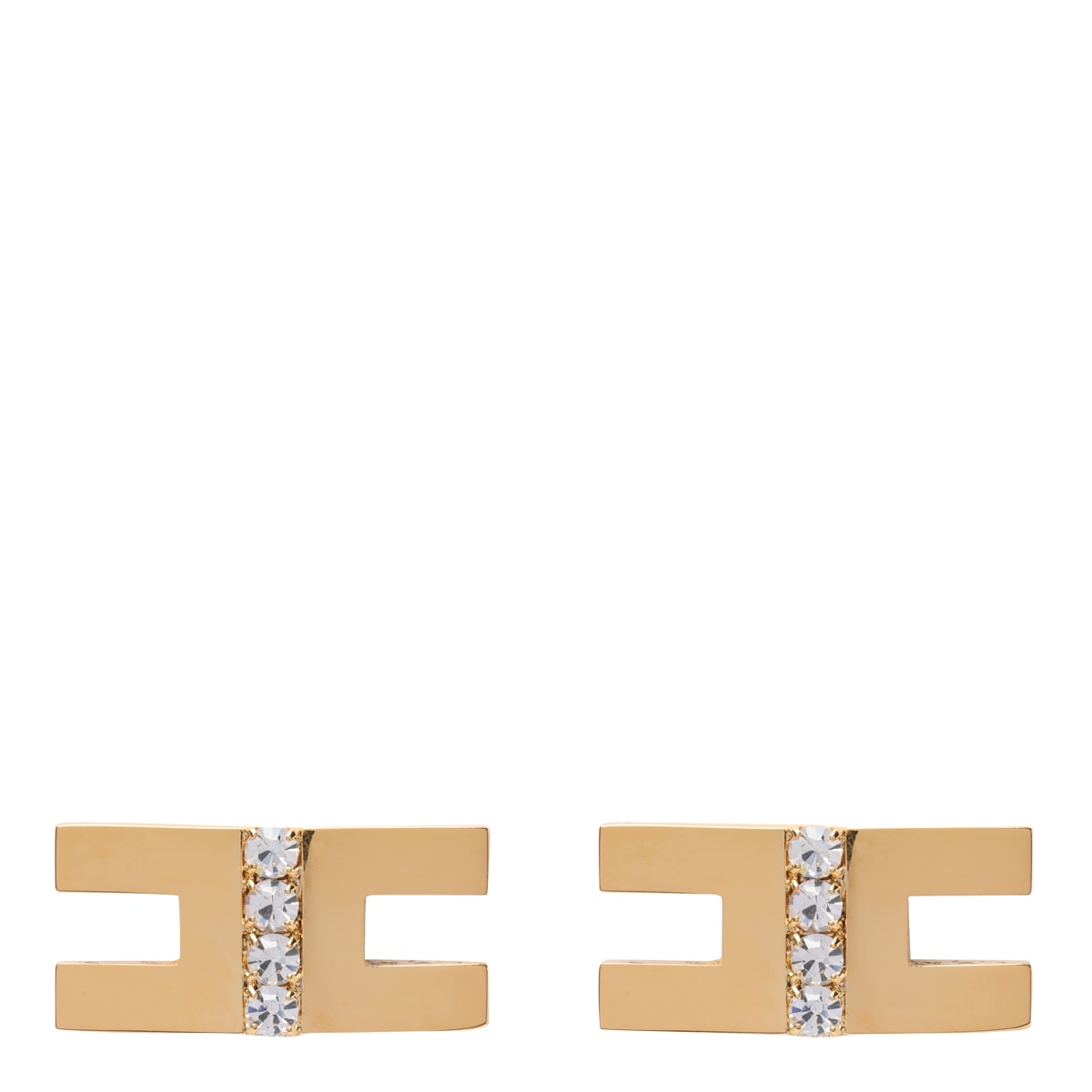 Shop Elisabetta Franchi Logo Strass Trilogy Earrings In Golden