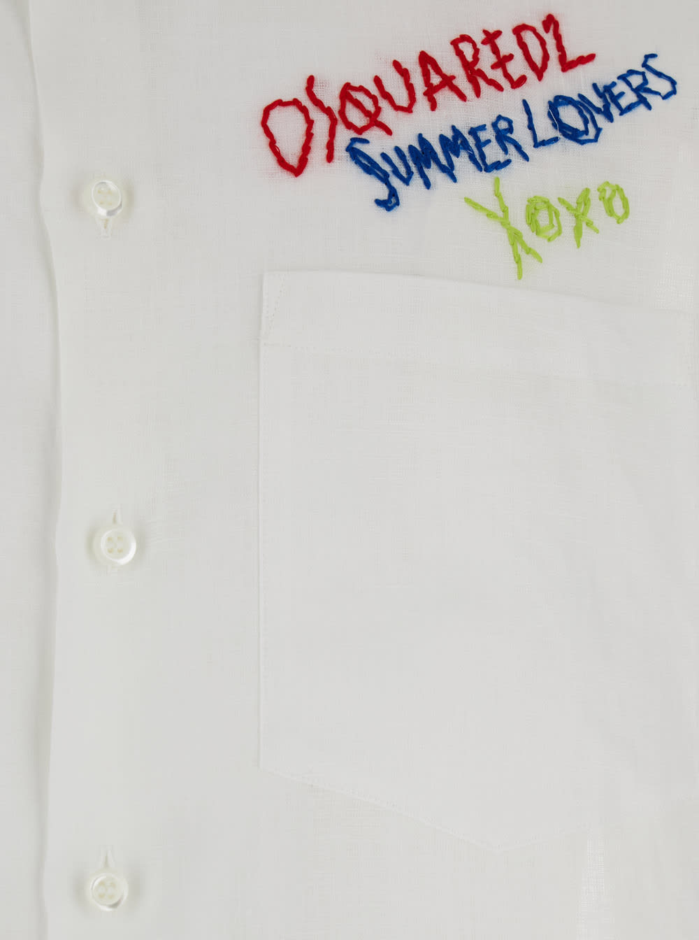 Dsquared2 White Shirt With Classic Collar And Embroidered Logo On The Front In Linen Man