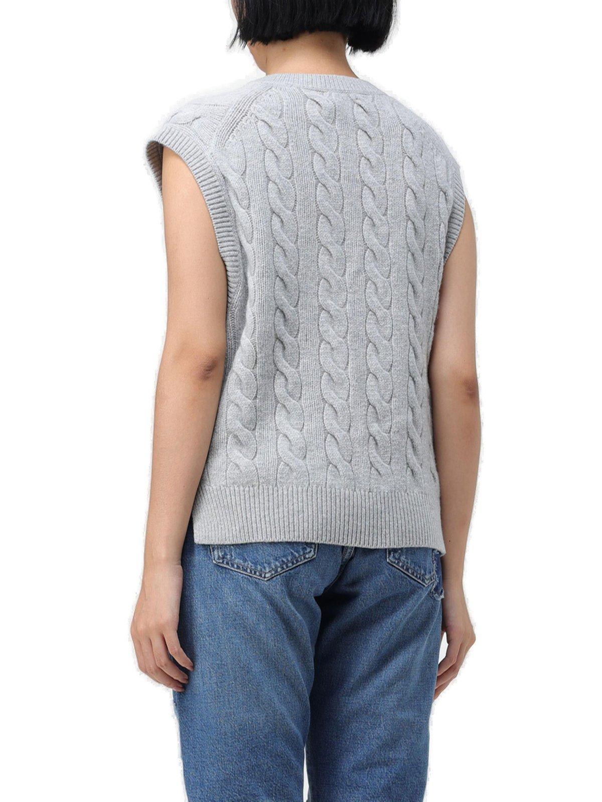 Shop Polo Ralph Lauren Cable Knit Sleeveless Vest  In Grey