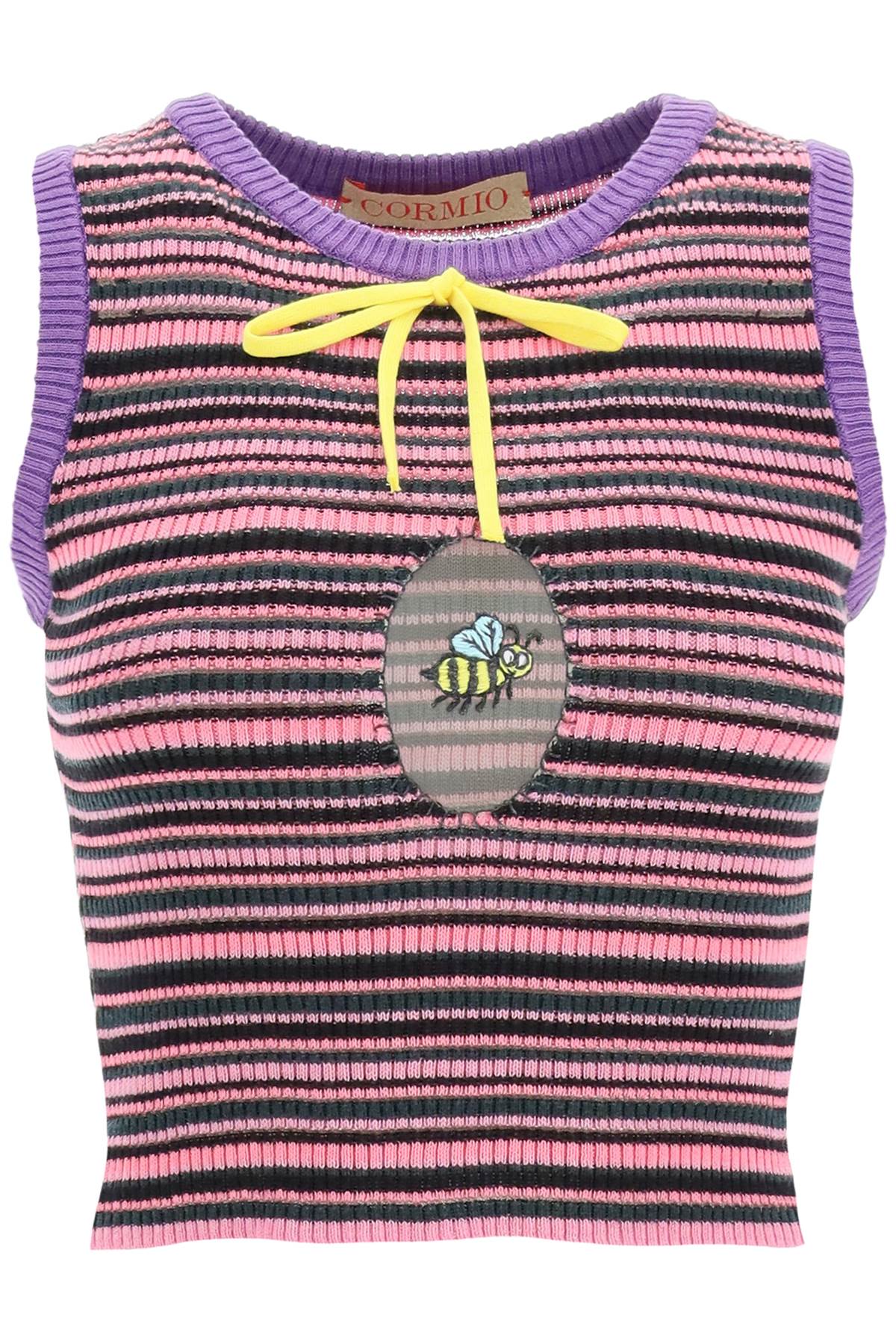 Cormio Multi Color Multicolor Cropped Striped Knit Top In Pink (pink)
