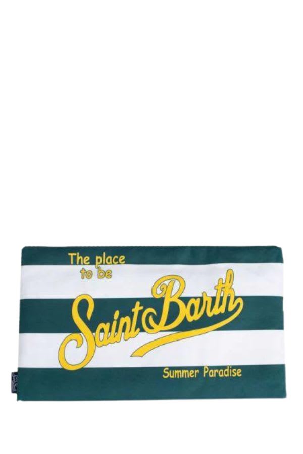 Mc2 Saint Barth Aidan Beach Towel With Striped Print In Verde/bianco