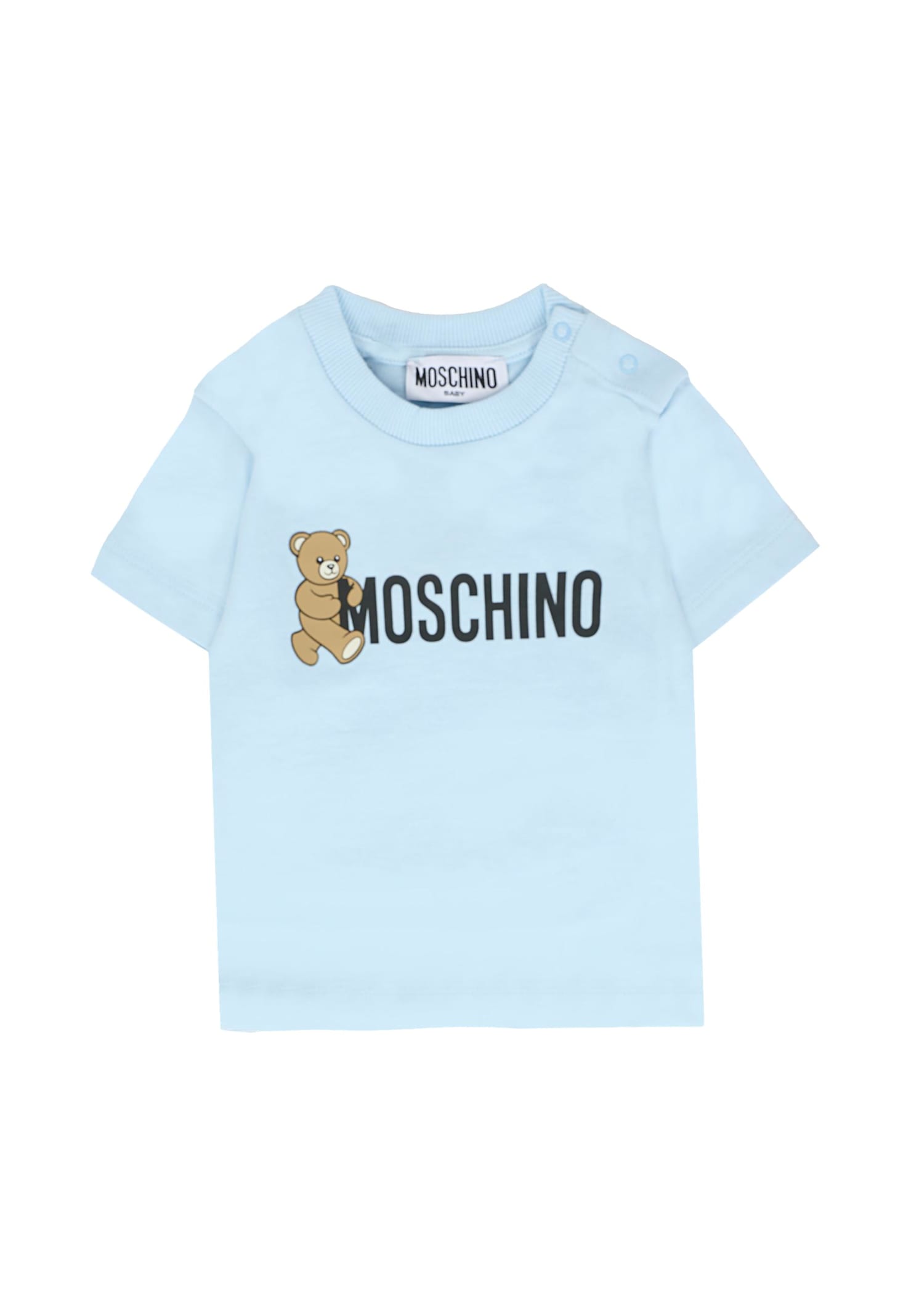 Moschino Light Blue T-shirt For Baby Boy With Teddy Bear In Blue