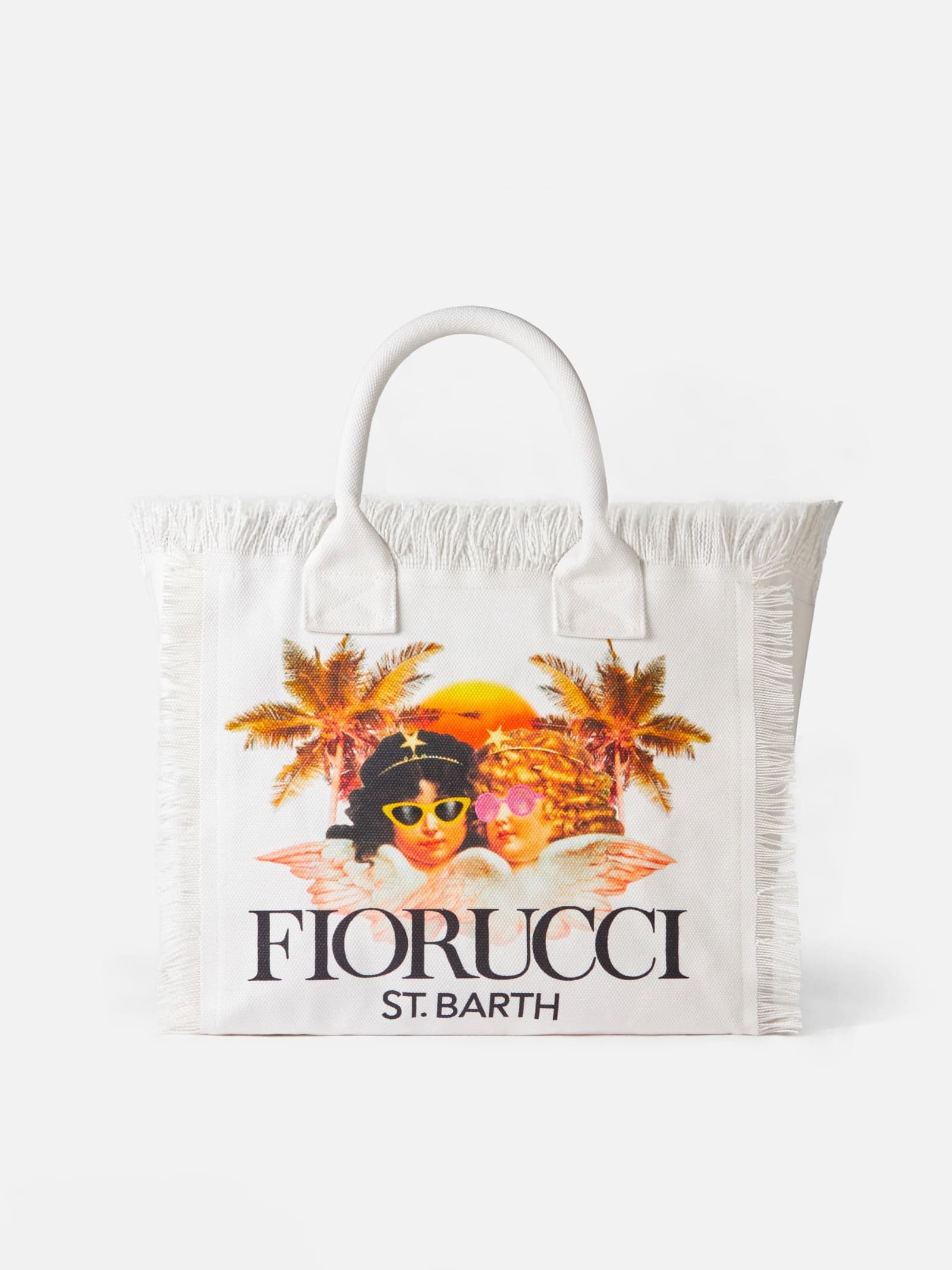 Mc2 Saint Barth Vanity White Canvas Shoulder Bag With Fiorucci Angels Print Fiorucci Special Edition
