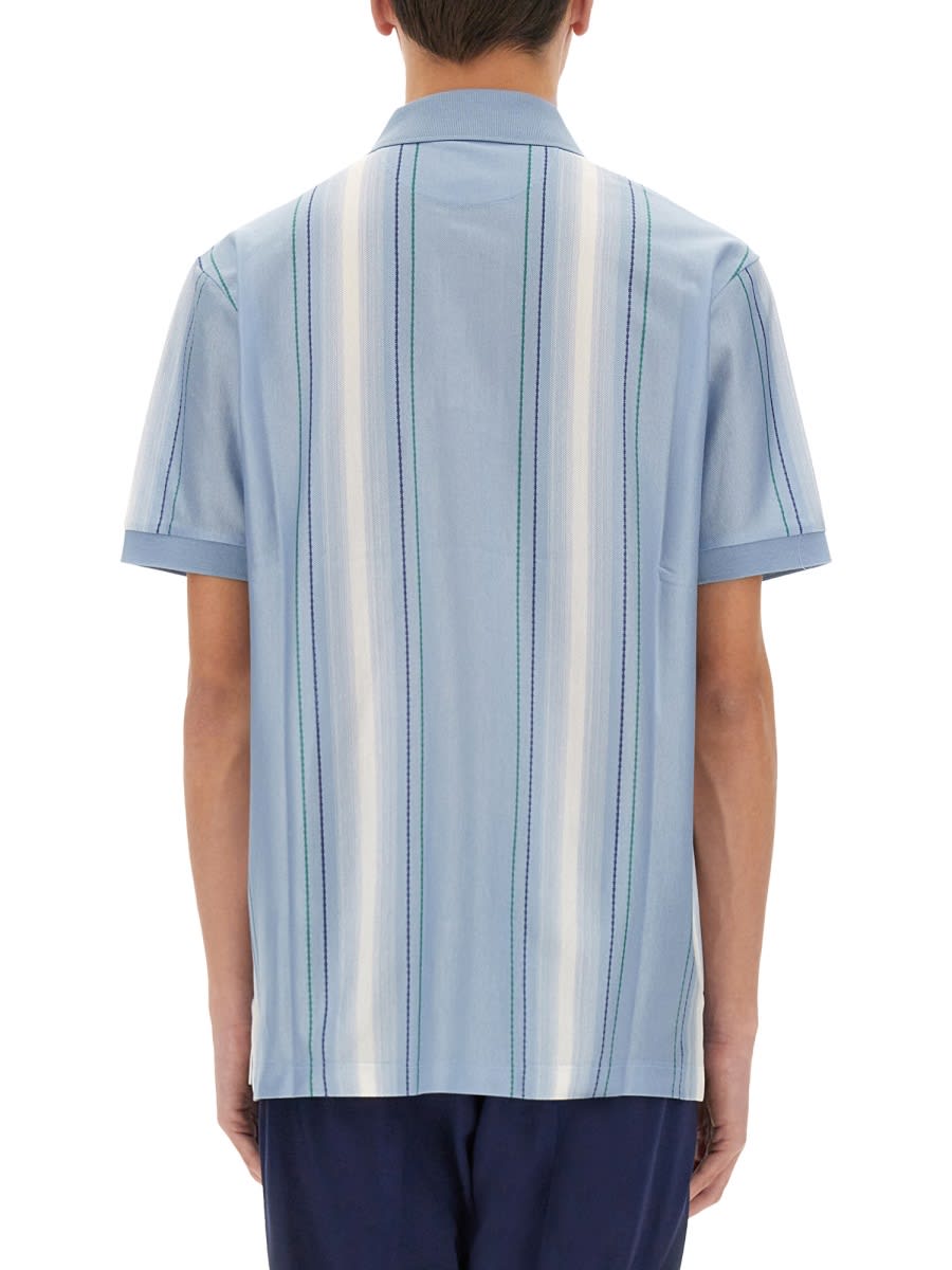 Paul Smith Men Polo Shirt With Vertical Stripes In Azure