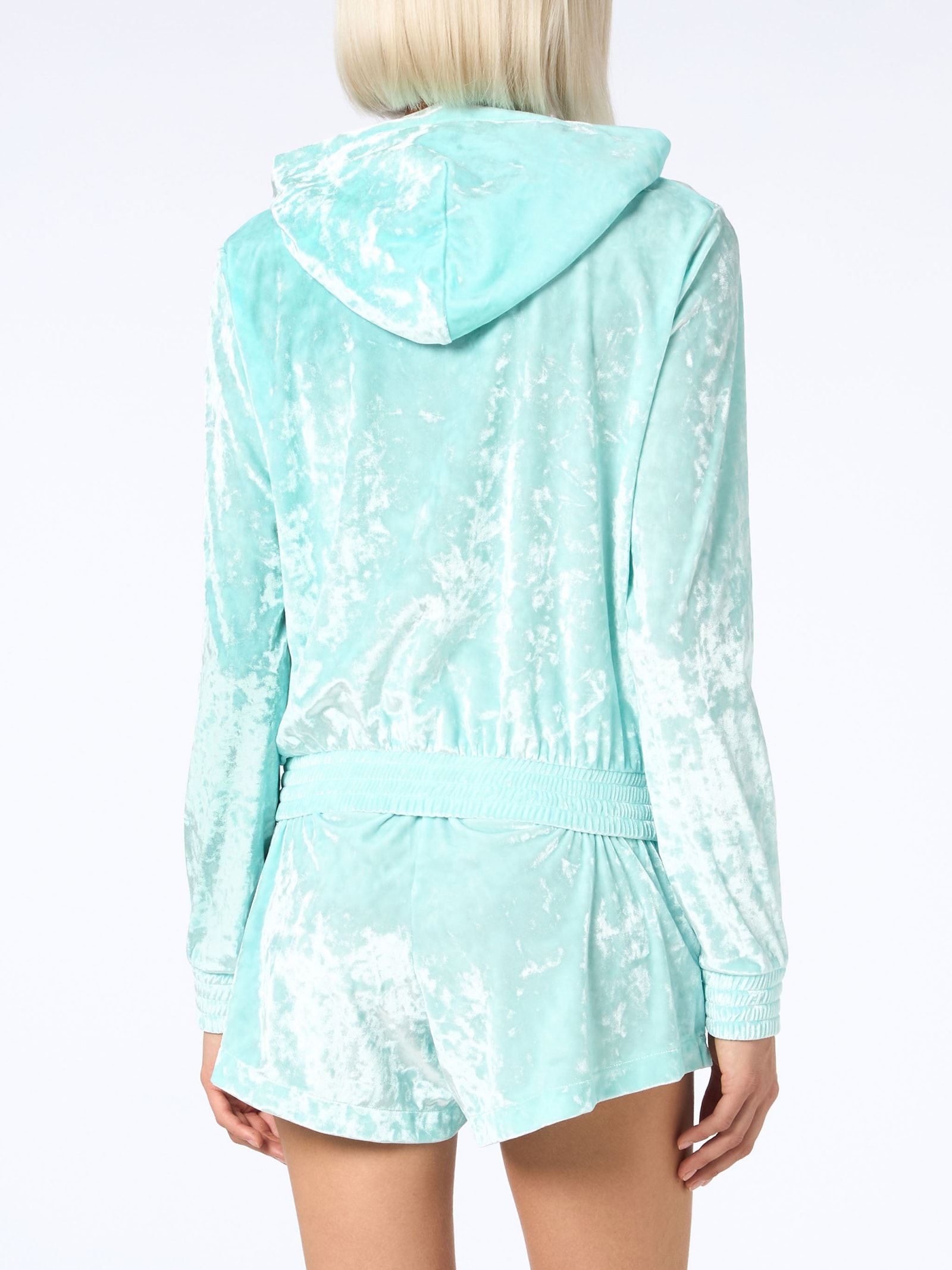 Mc2 Saint Barth Woman Water Green Chenille Zipped Hoodie Jasmine In Green