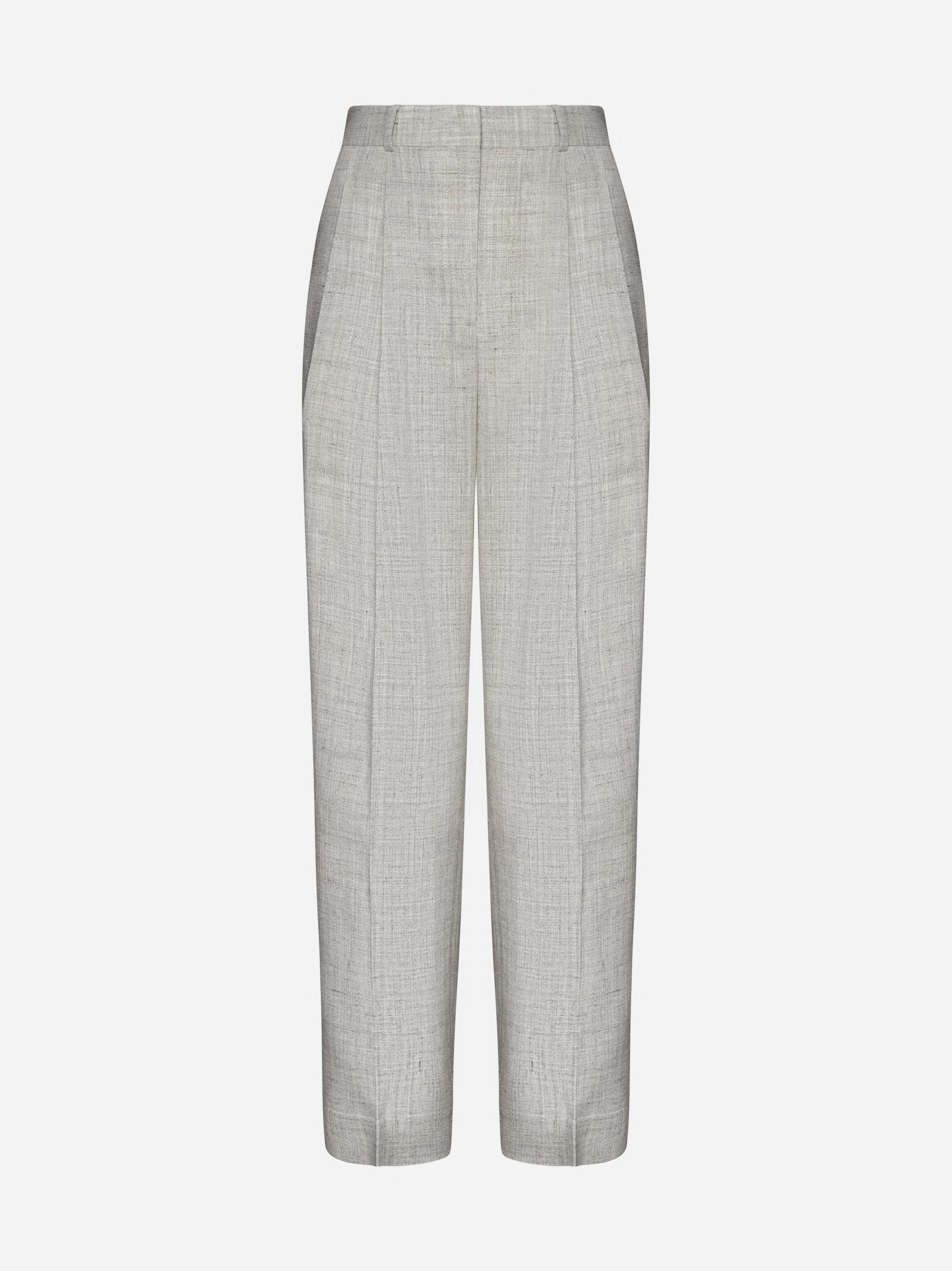 Shop Totême Viscose And Linen-blend Tailored Trousers In 031 Oat Melange