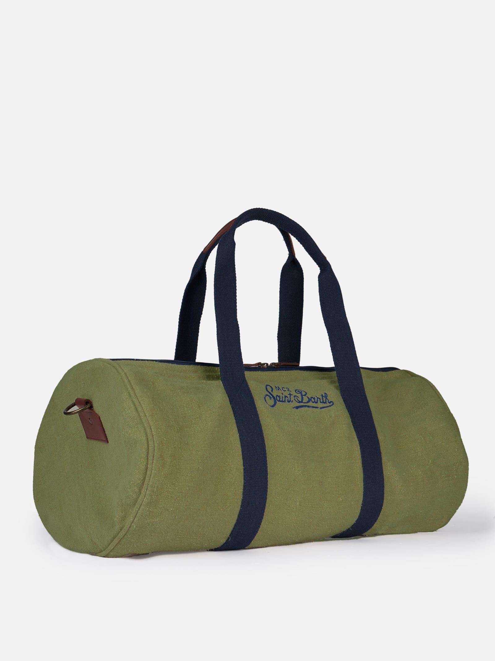 Shop Mc2 Saint Barth Green Linen Travel Duffle Bag Jetleg