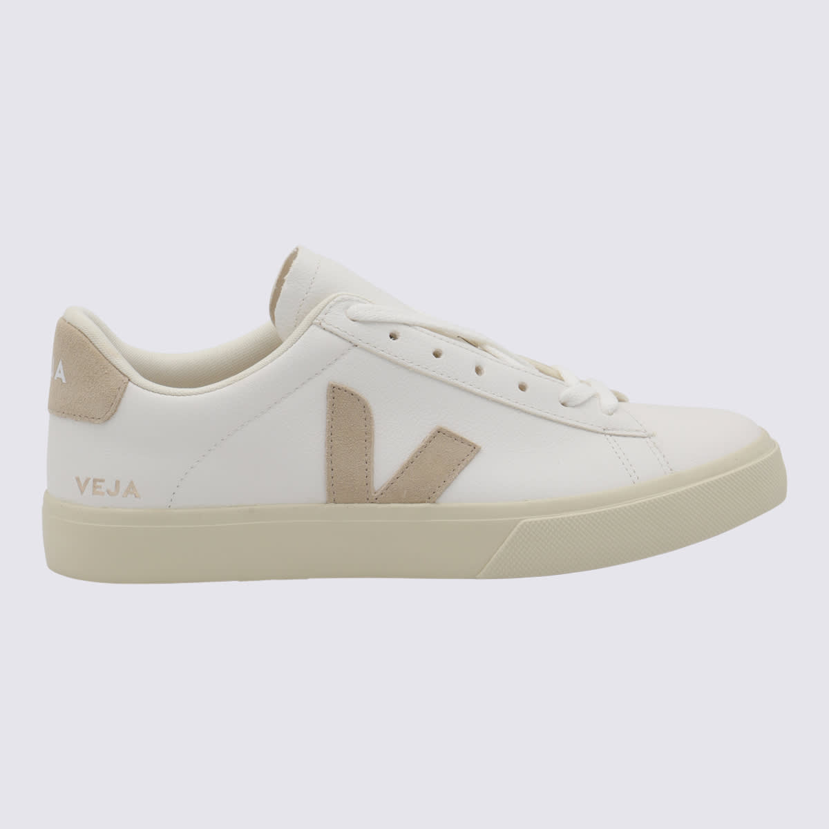 Shop Veja White And Beige Leather Campo Sneakers In Extra-white_almond