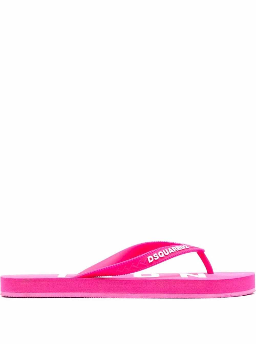 Dsquared2 D-squared2 Womans Pink Rubber Flip Flops With Logo Print