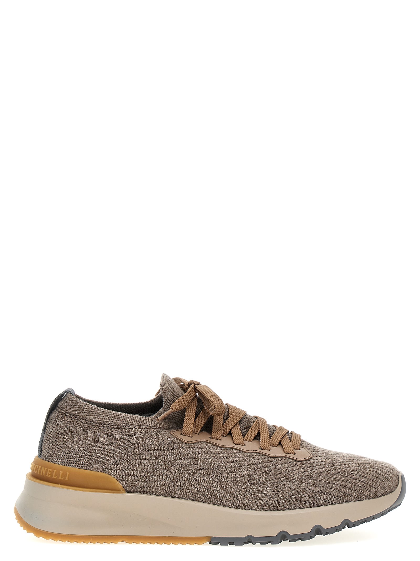 Shop Brunello Cucinelli Knitted Sneakers In Gray