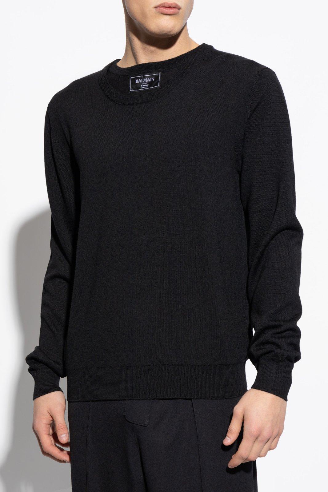 Shop Balmain Logo Patch Double-collar Knit Sweater