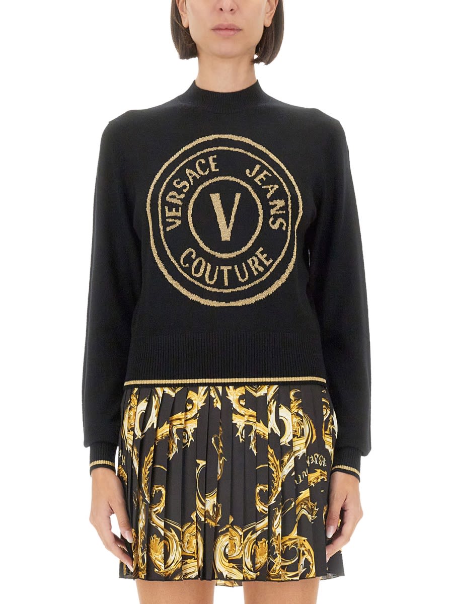 Shop Versace Jeans Couture V-emblem Jersey In Black