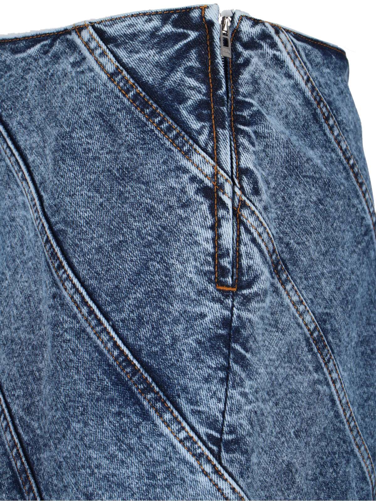 Alaïa Spiral Design Denim Midi Skirt With Hem In Blue