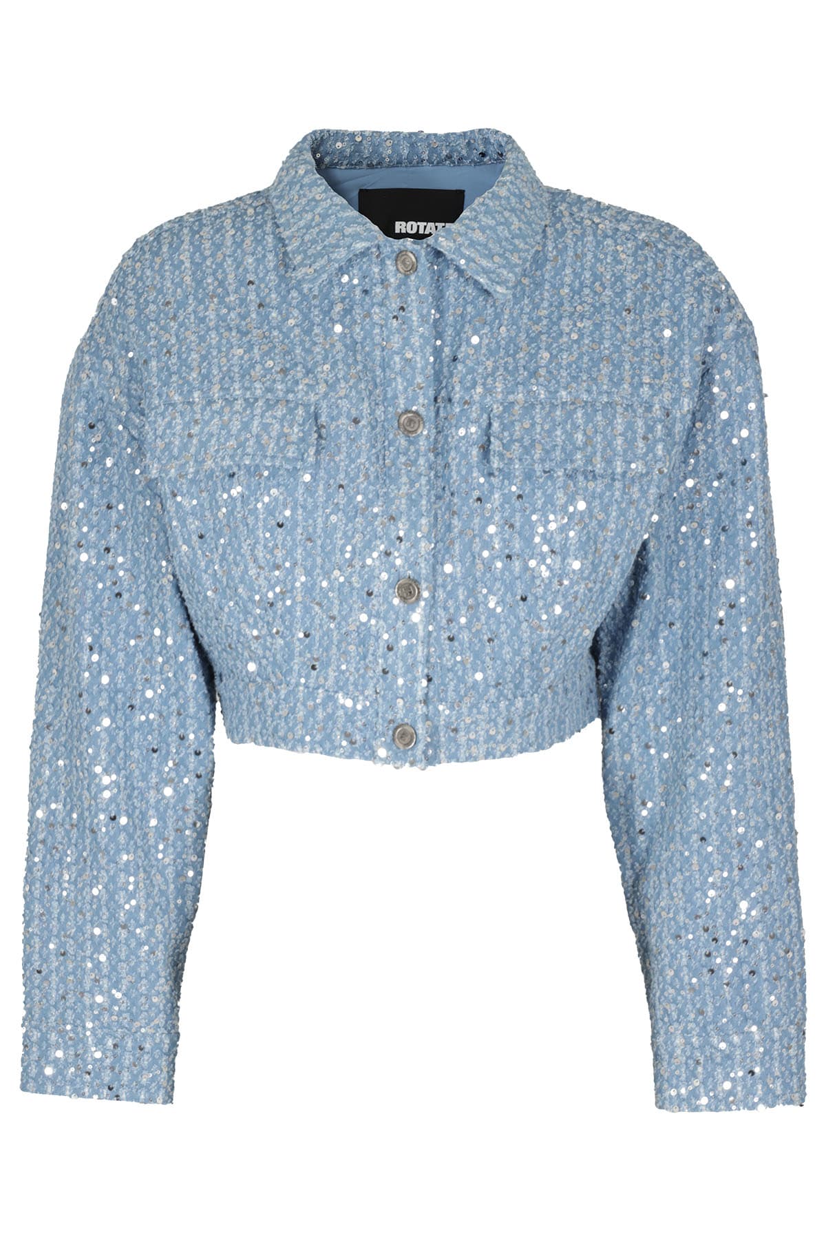 Rotate Birger Christensen Rotate Sequin Twill Biker Jacket In Medium Blue Denim
