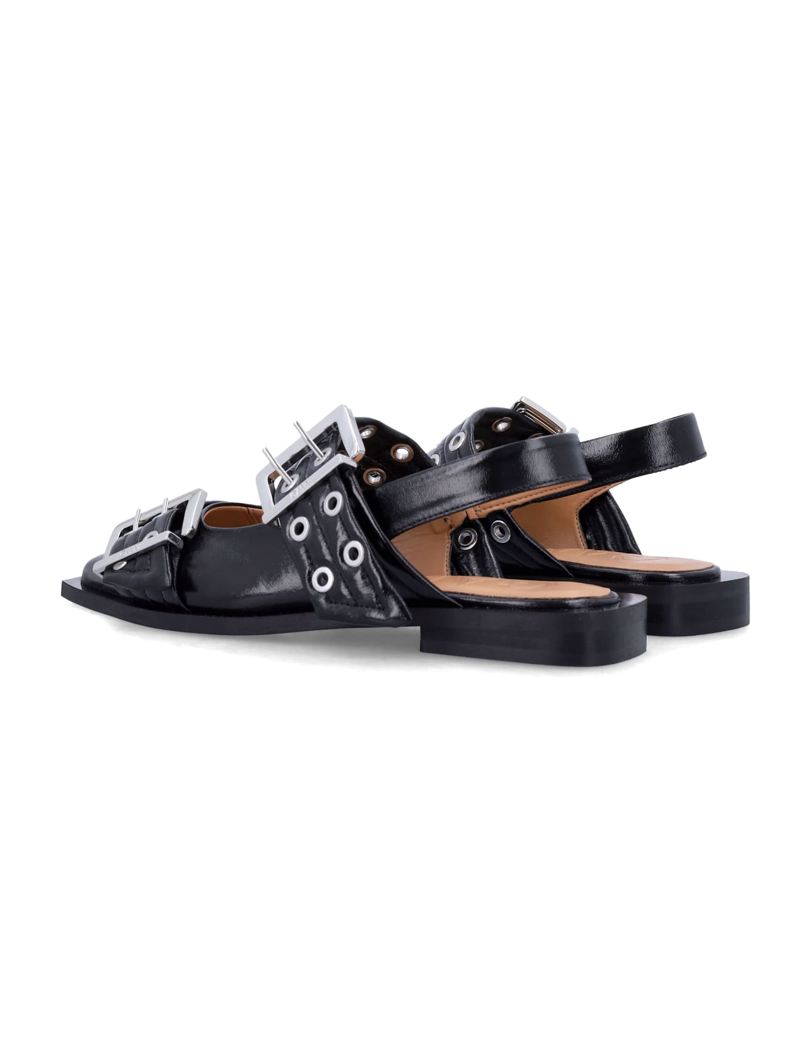Ganni Feminine Buckle Ballerinas In Black