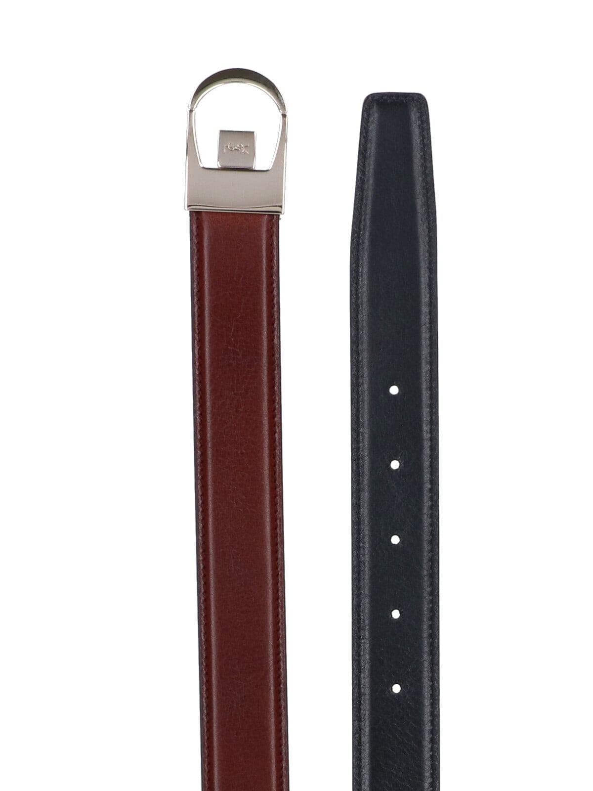 Saint Laurent Adjustable Reversible Belts Metal Buckle In Brown