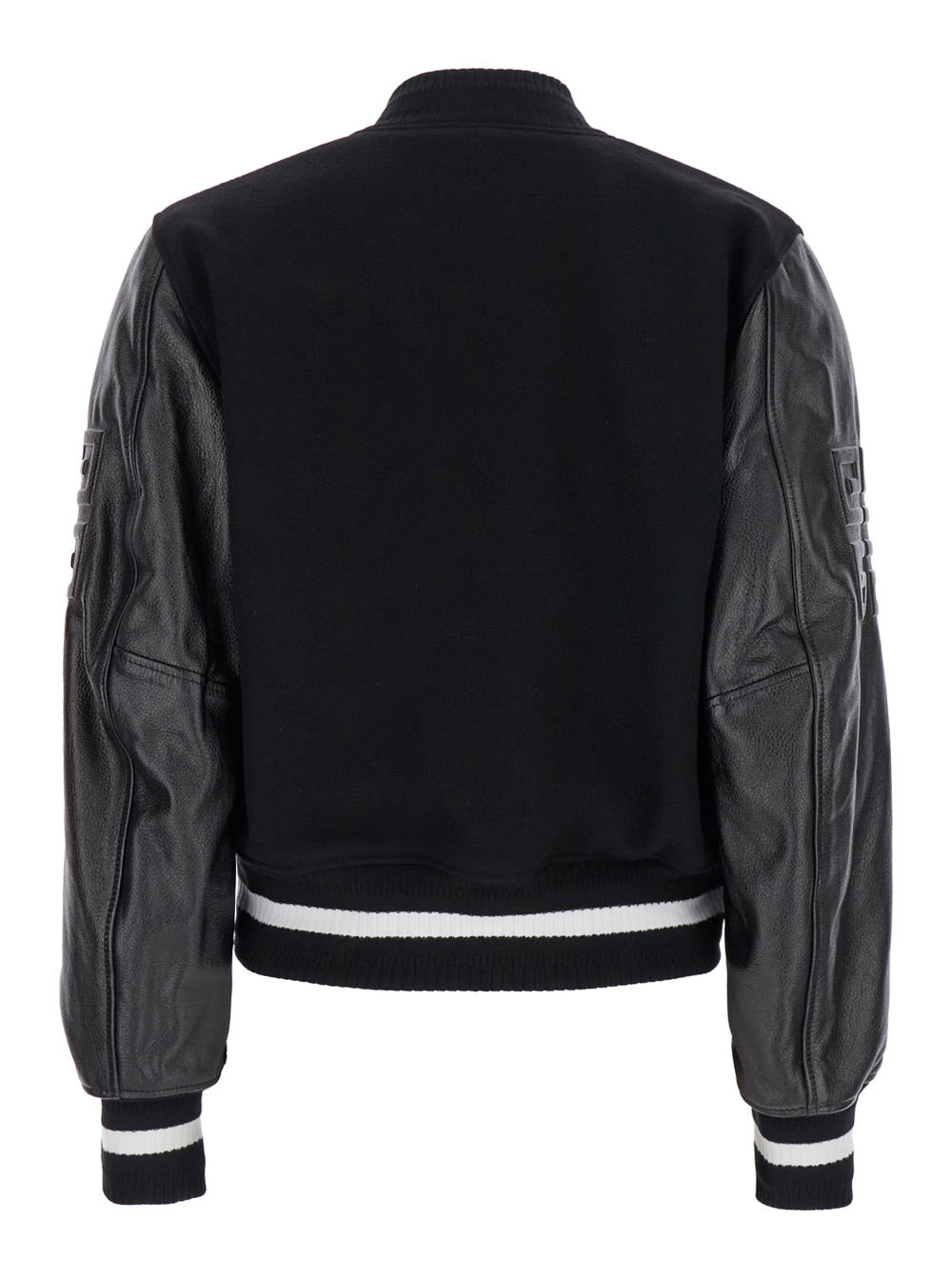 Shop Givenchy Black Bomber Jacket With Leather Sleeves In Wool Blend Woman