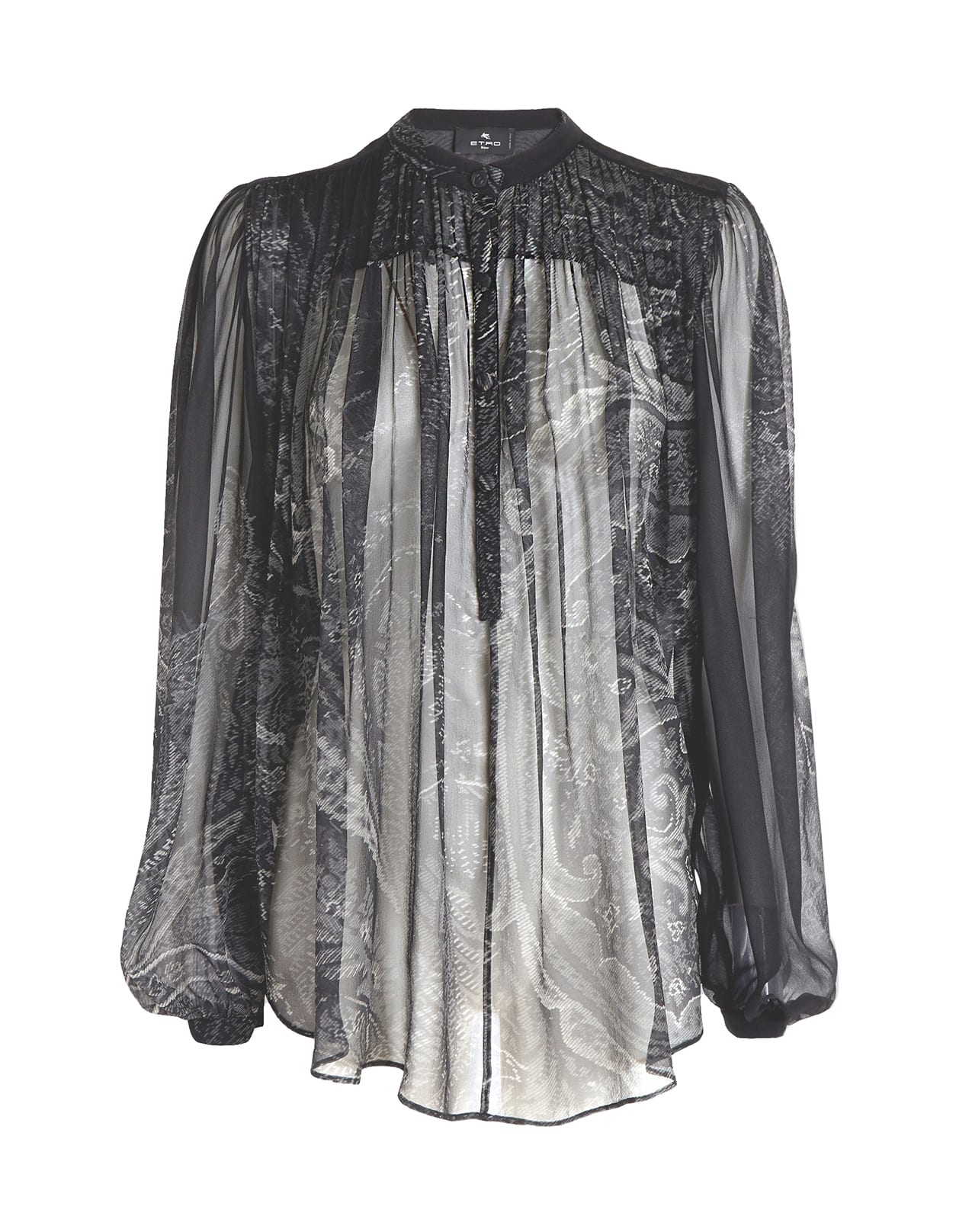Etro Woman Black Silk Georgette Blouse With Paisley Print