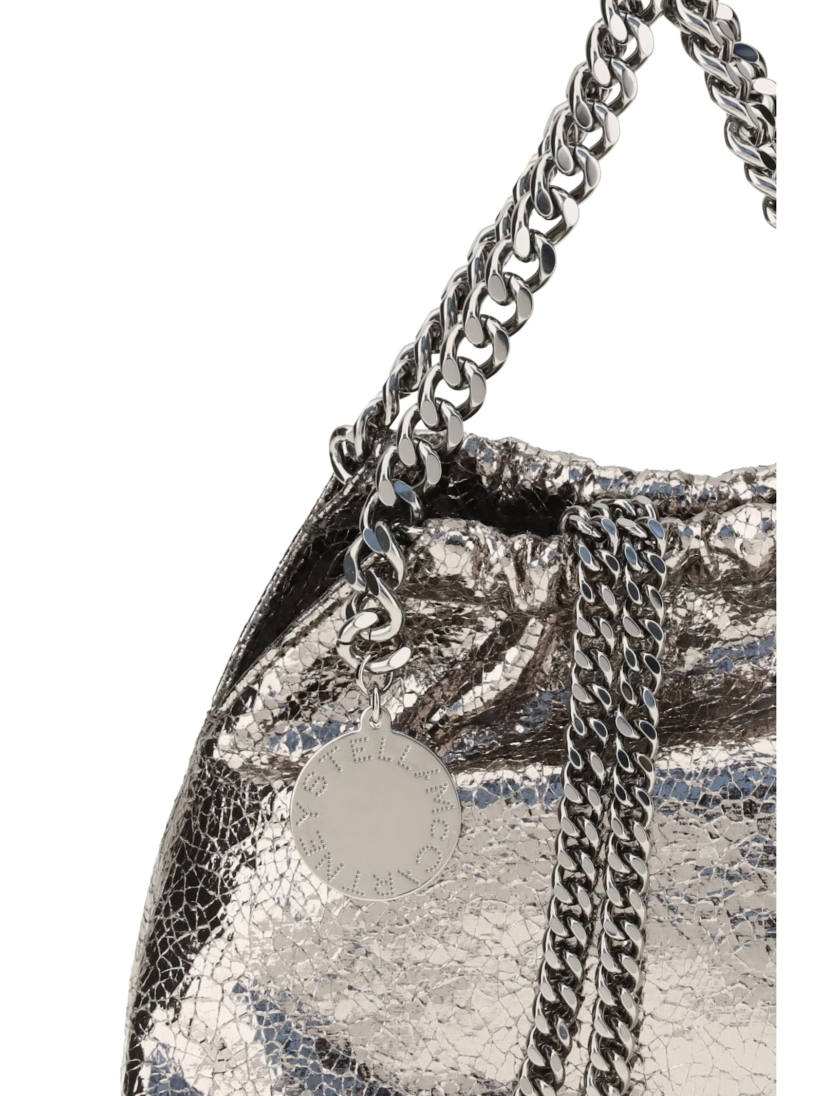 Stella Mccartney Metallic Crackle-effect Falabella Shoulder Bag In Silver
