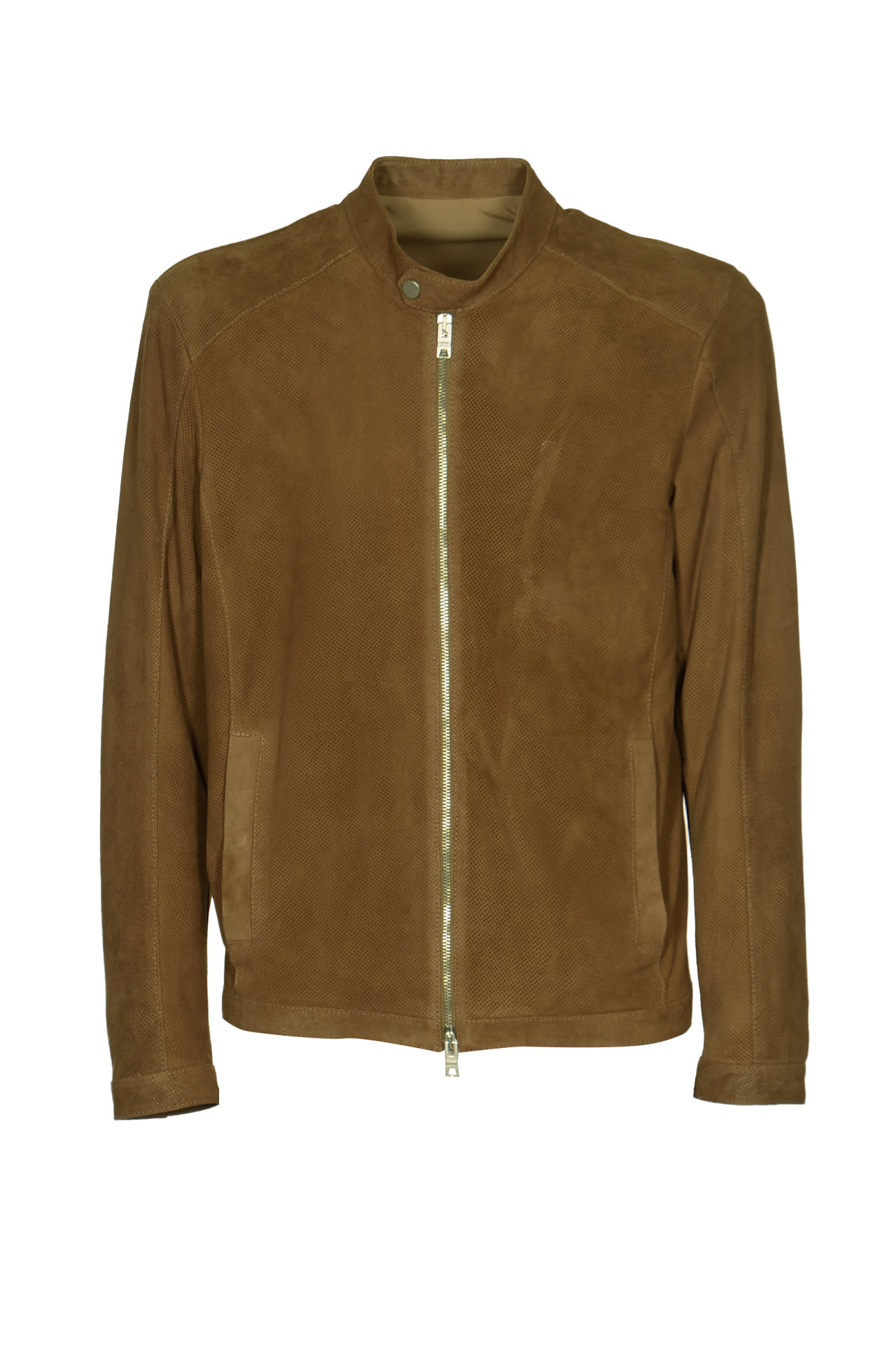 Shop Dfour Band Collar Zipped Jacket In Taupe