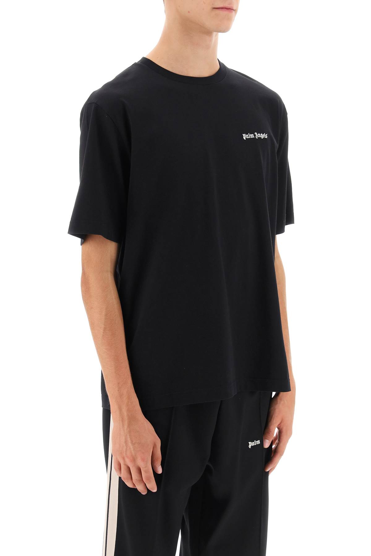 Shop Palm Angels Jersey T-shirt With Logo Embroidery In Black White